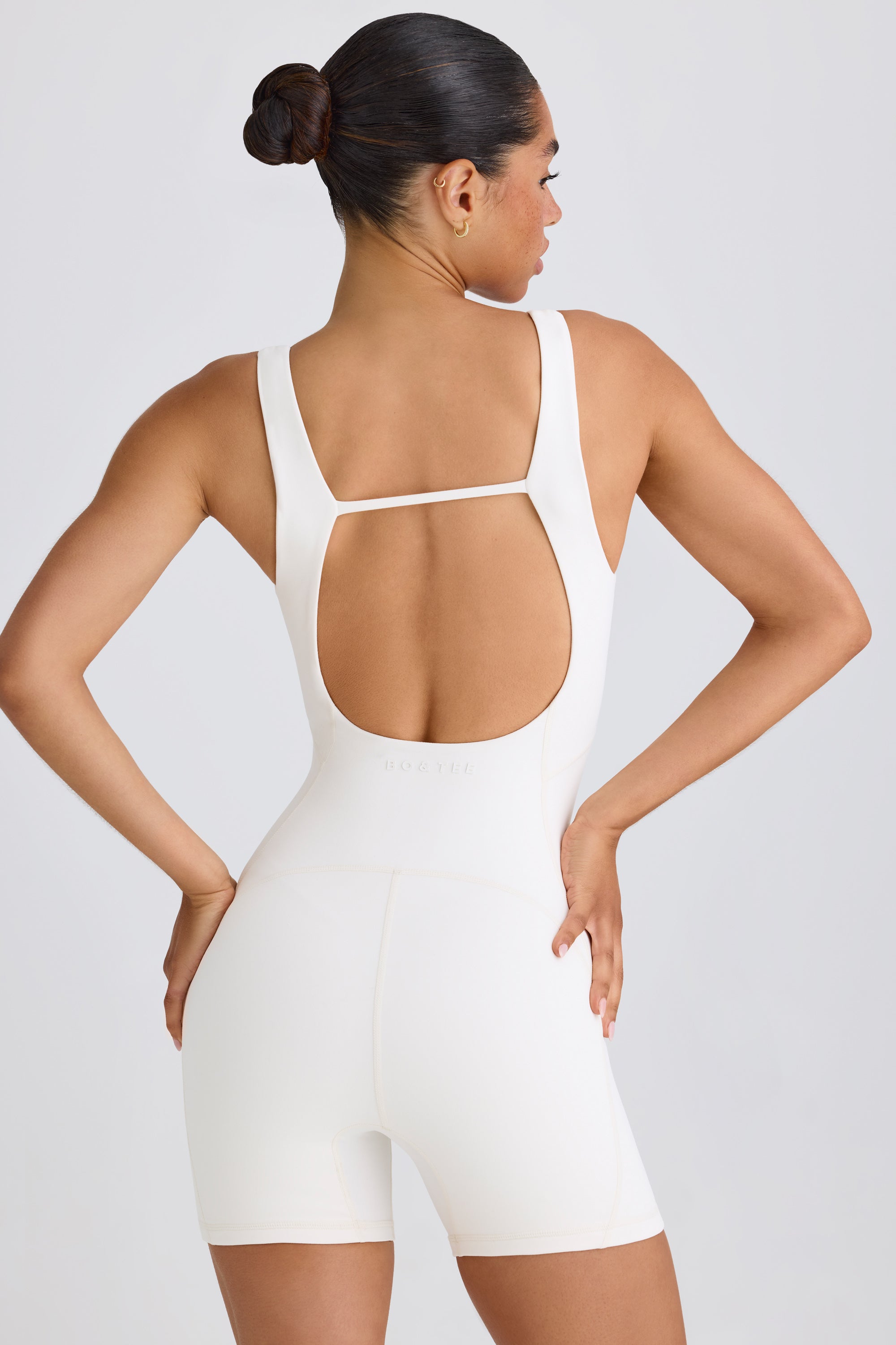 Jet Set Soft Active Open-Back Unitard in White - Image 9