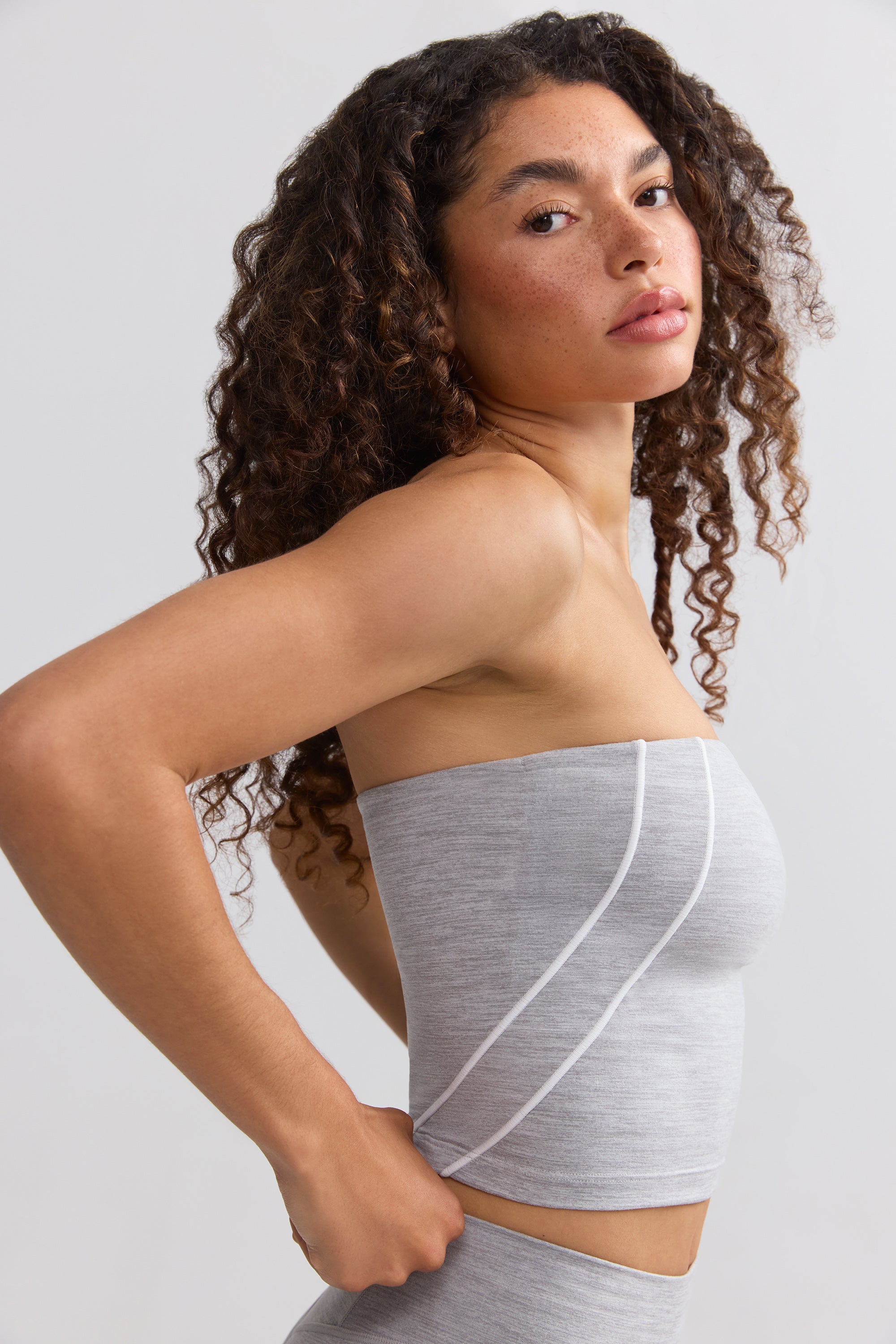 Soft Active Contrast-Trim Bandeau Top in Ice Grey - Image 3