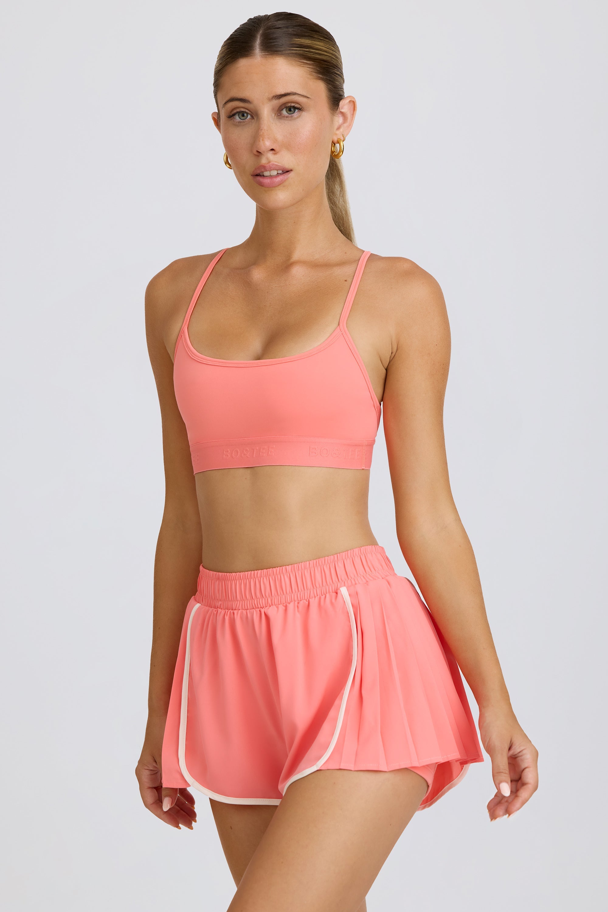 Courtside Classics Pleated Mini Shorts in Coral - Image 5