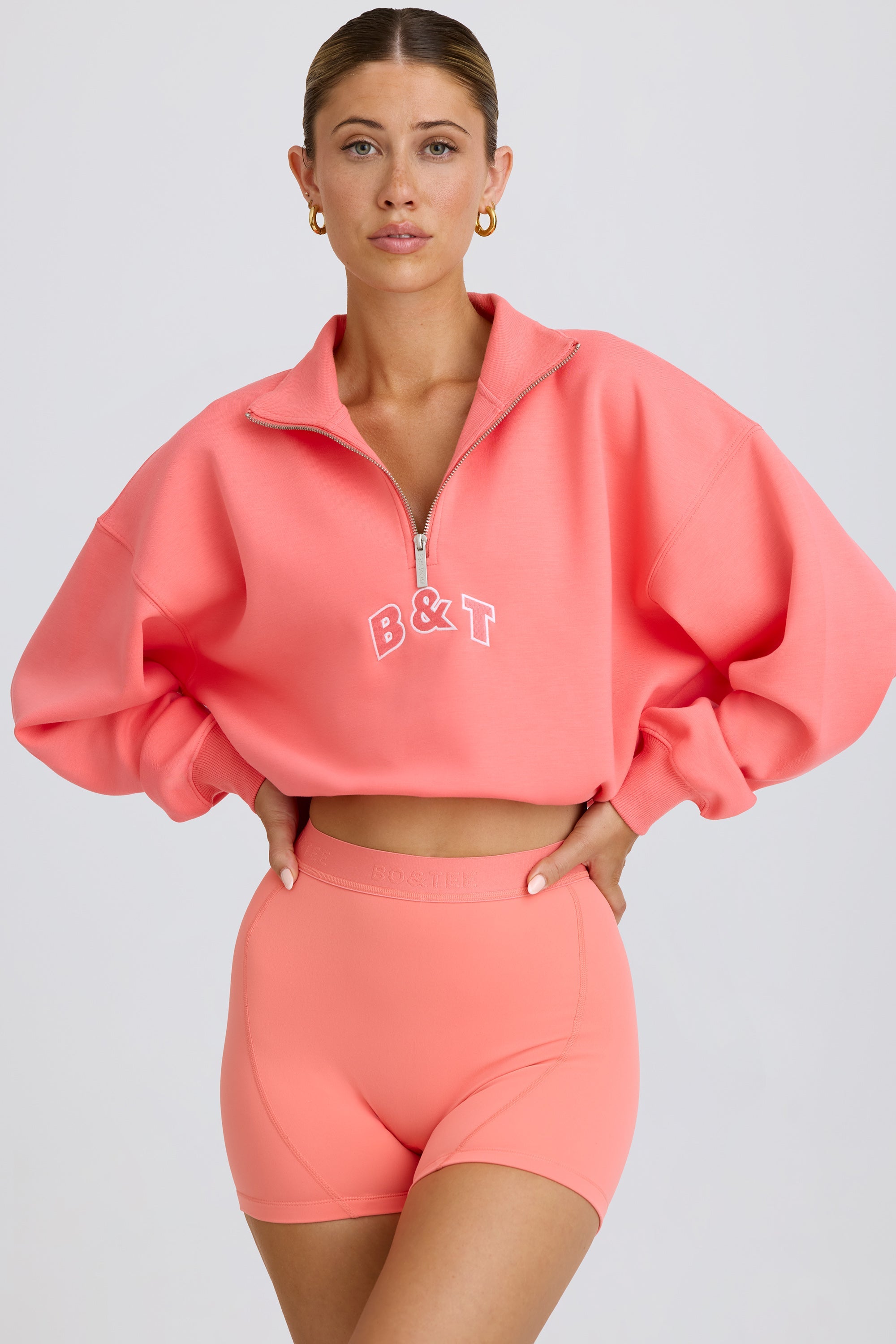 Courtside Classics Quarter-Zip Cropped Sweatshirt in Coral - Image 6