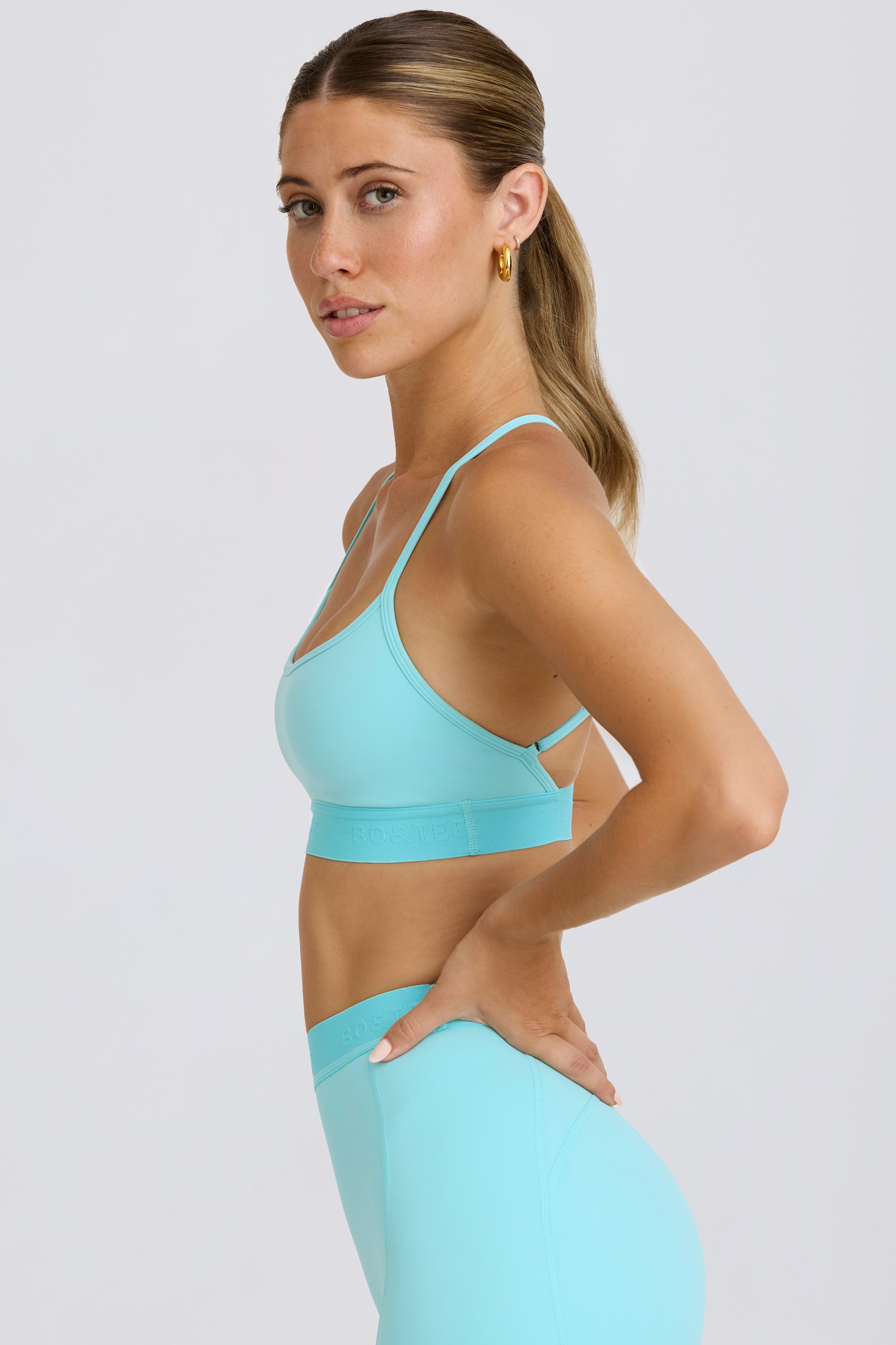 Courtside Classics Soft Active Cross-Back Sports Bra in Aqua - Image 3