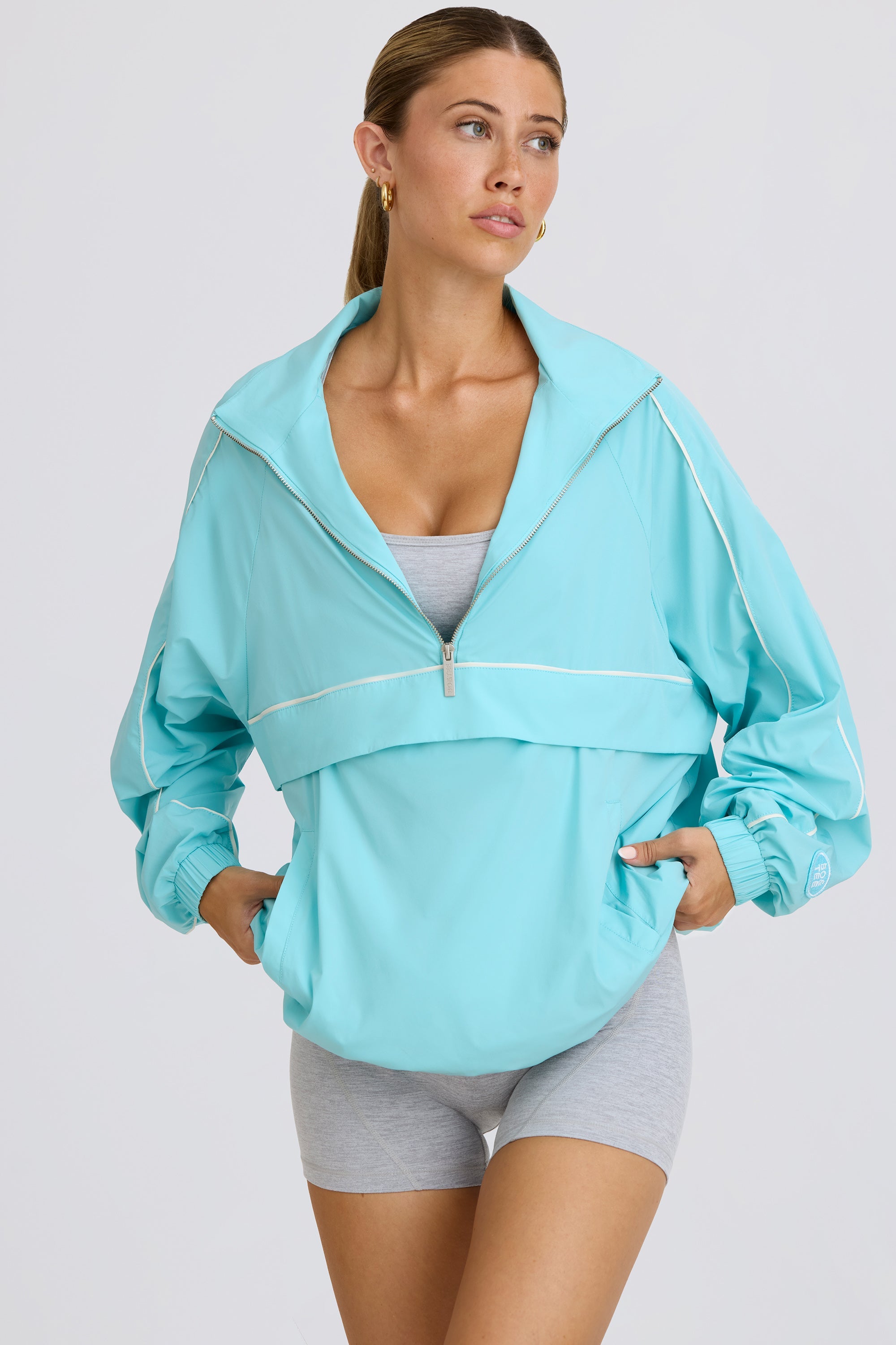 Courtside Classics Oversized Track Jacket in Aqua