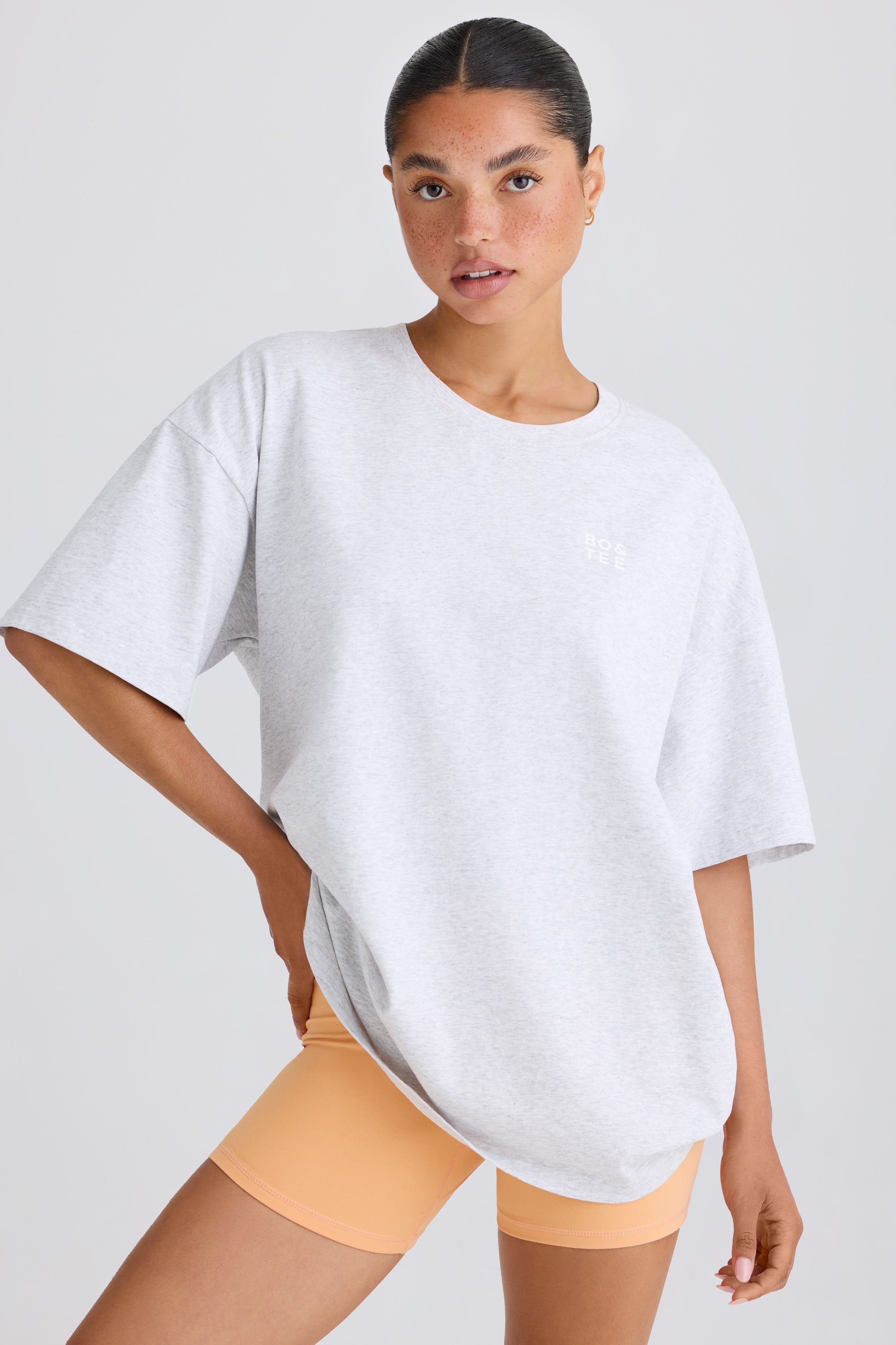 Jet Set Oversized T-Shirt in Grey Marl - Image 2