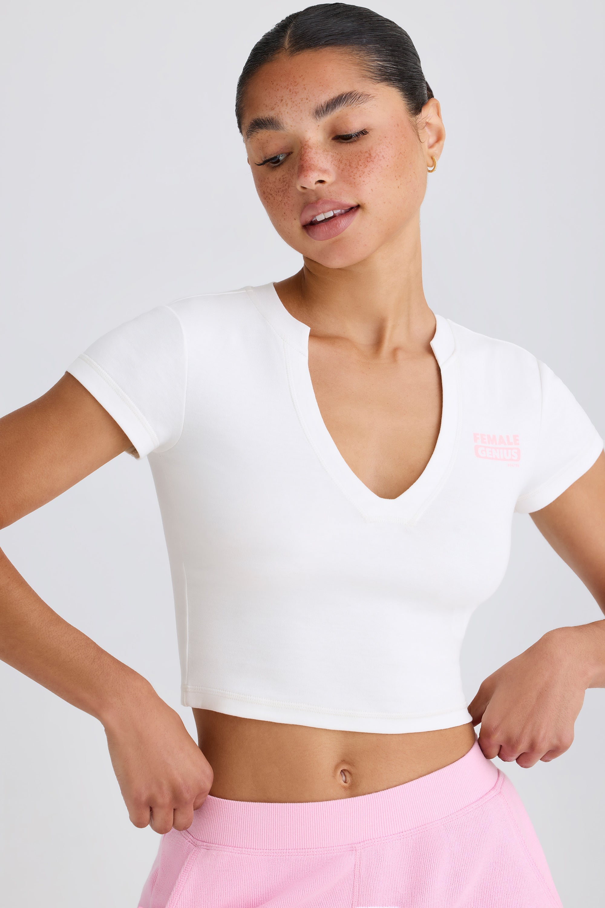 Jet Set Graphic-Print Cropped T-Shirt in White - Image 7