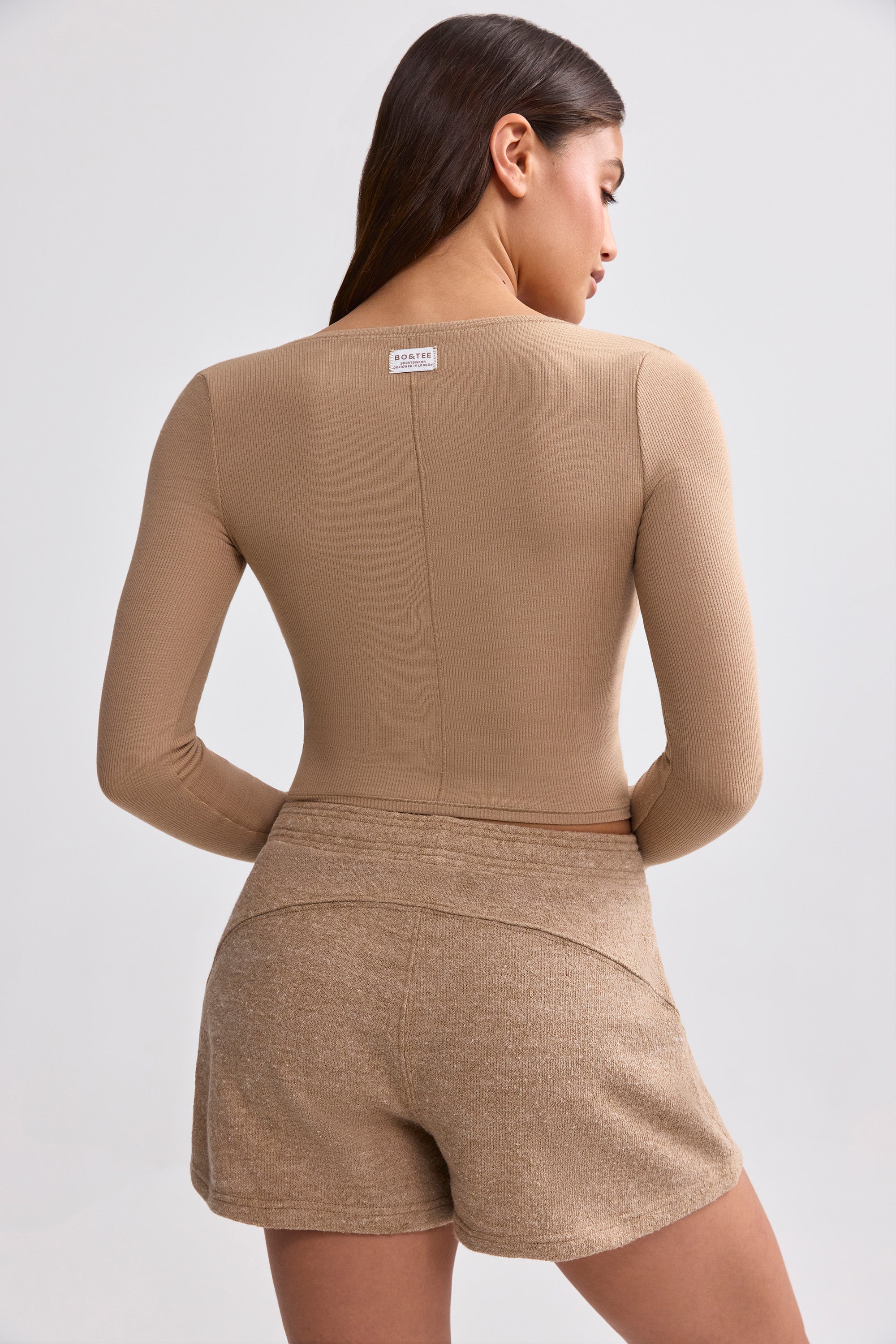 Ribbed Modal V-Neck Crop Top in Mocha Brown - Image 2