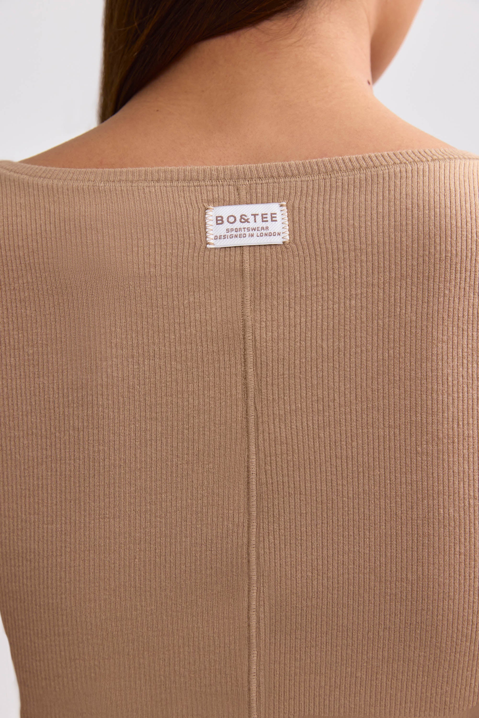 Ribbed Modal V-Neck Crop Top in Mocha Brown - Image 4