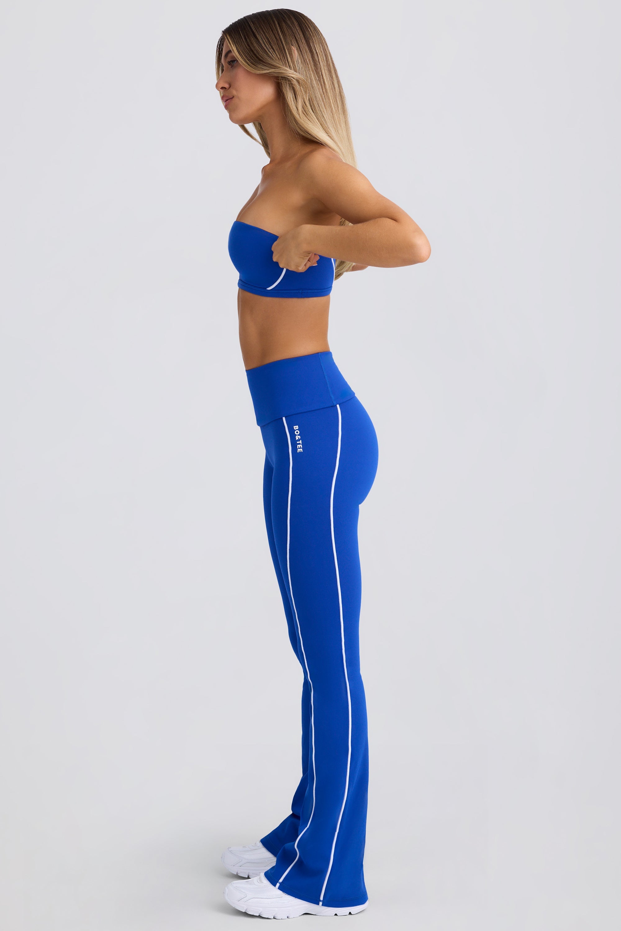 Soft Active Foldover Flared Trousers in Cobalt Blue - Image 3
