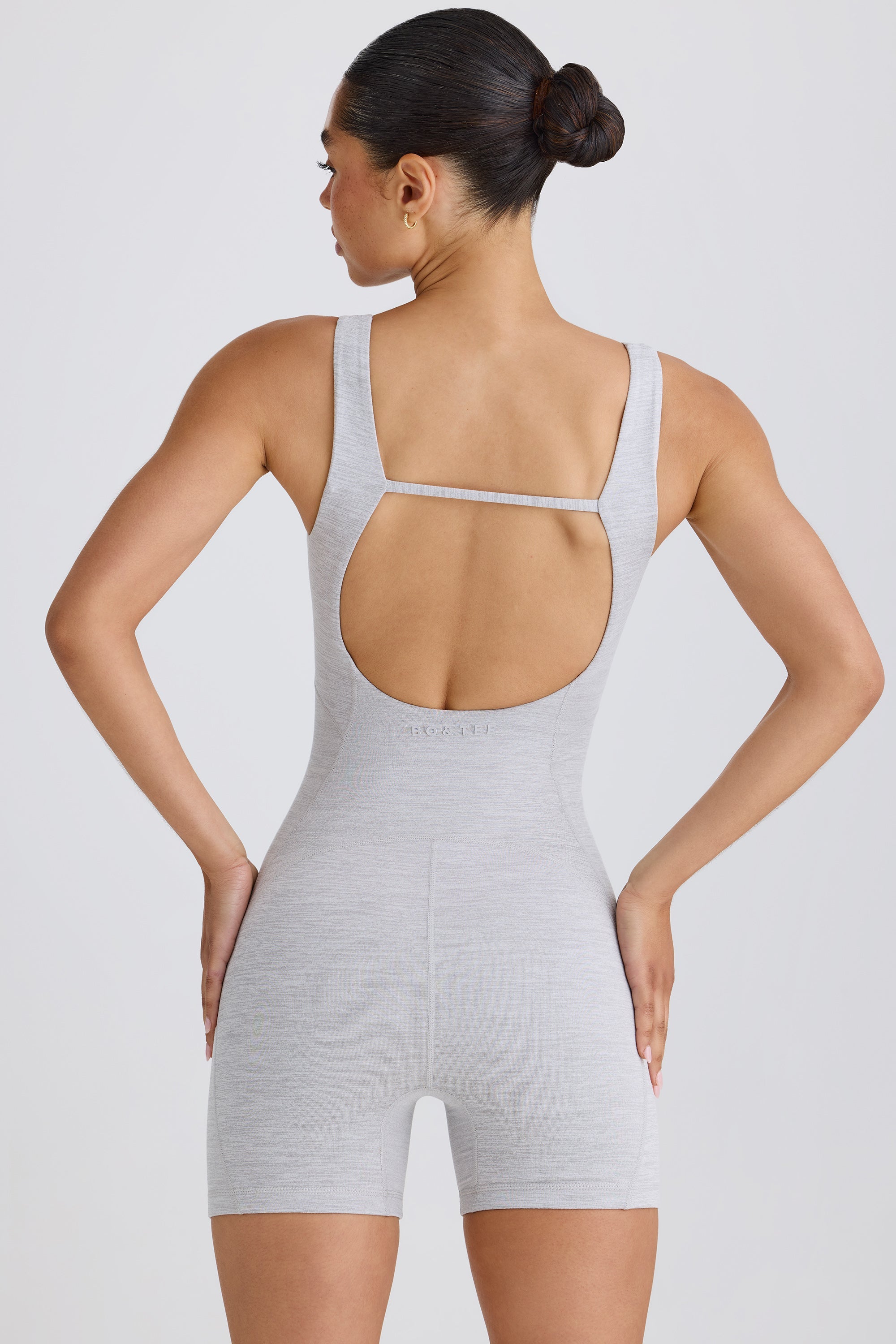 Jet Set Soft Active Open-Back Unitard in Grey Marl - Image 9