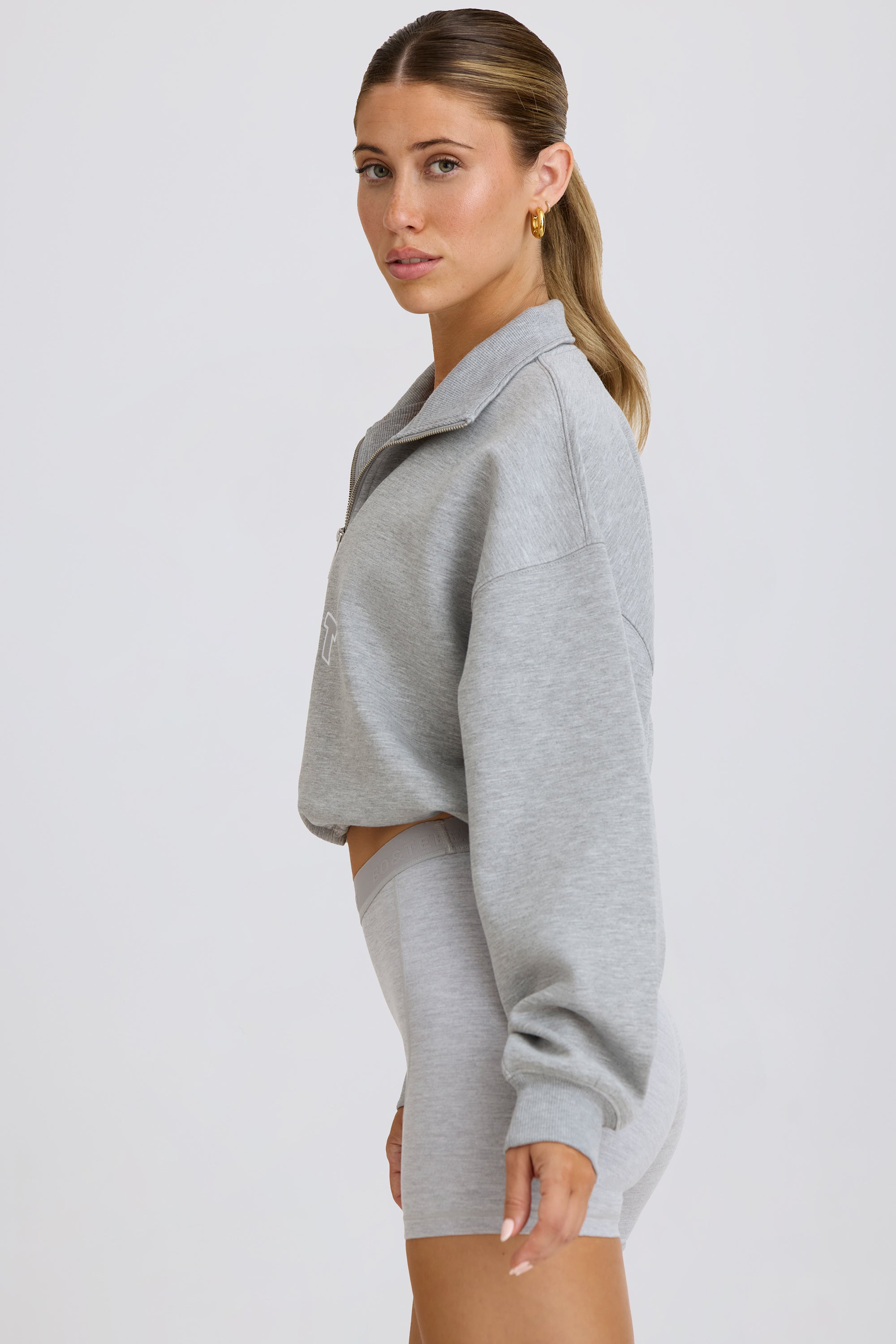 Courtside Classics Quarter-Zip Cropped Sweatshirt in Grey Marl - Image 3