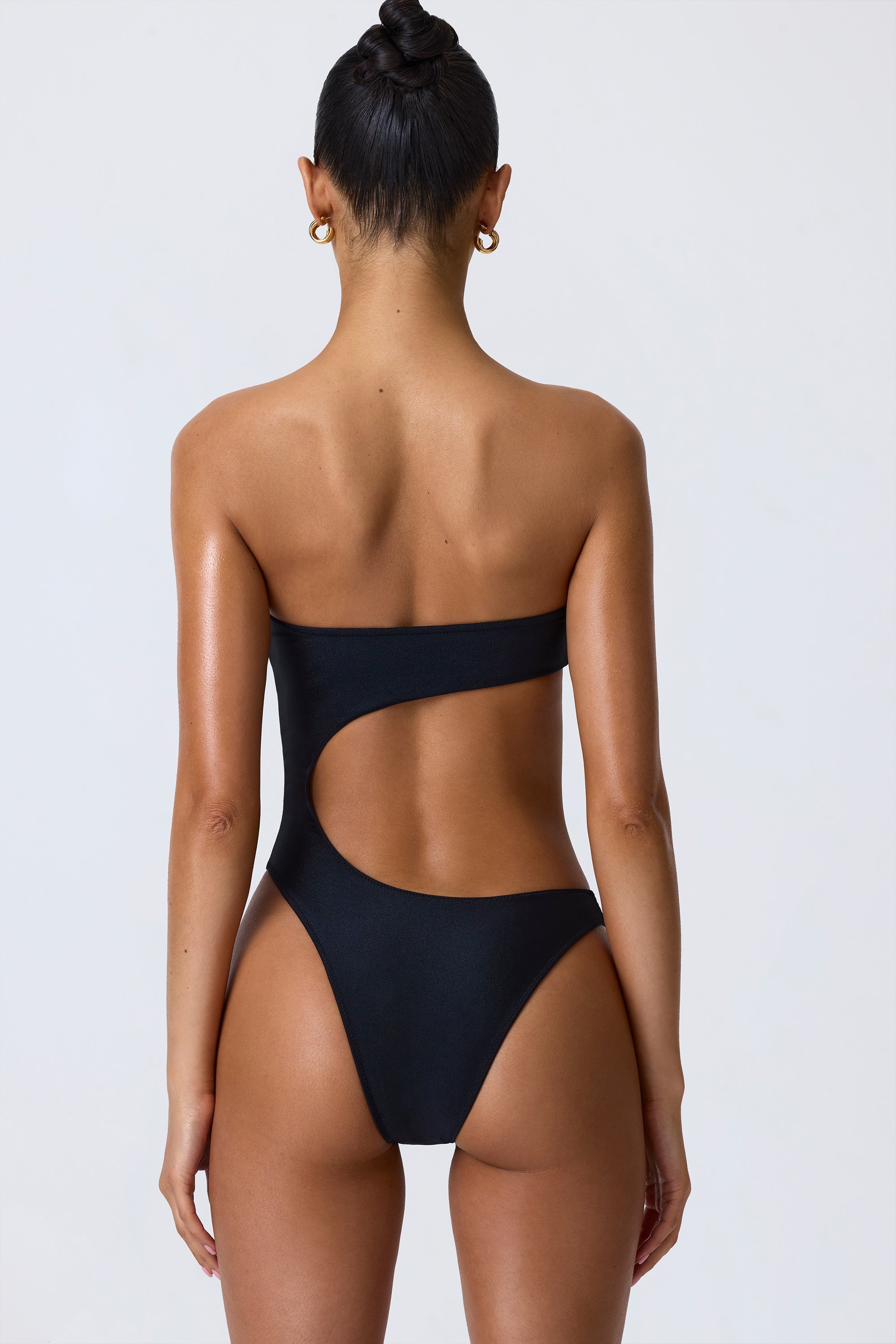 Charmed Embellished Cut-Out Bandeau Swimsuit in Black - Image 2