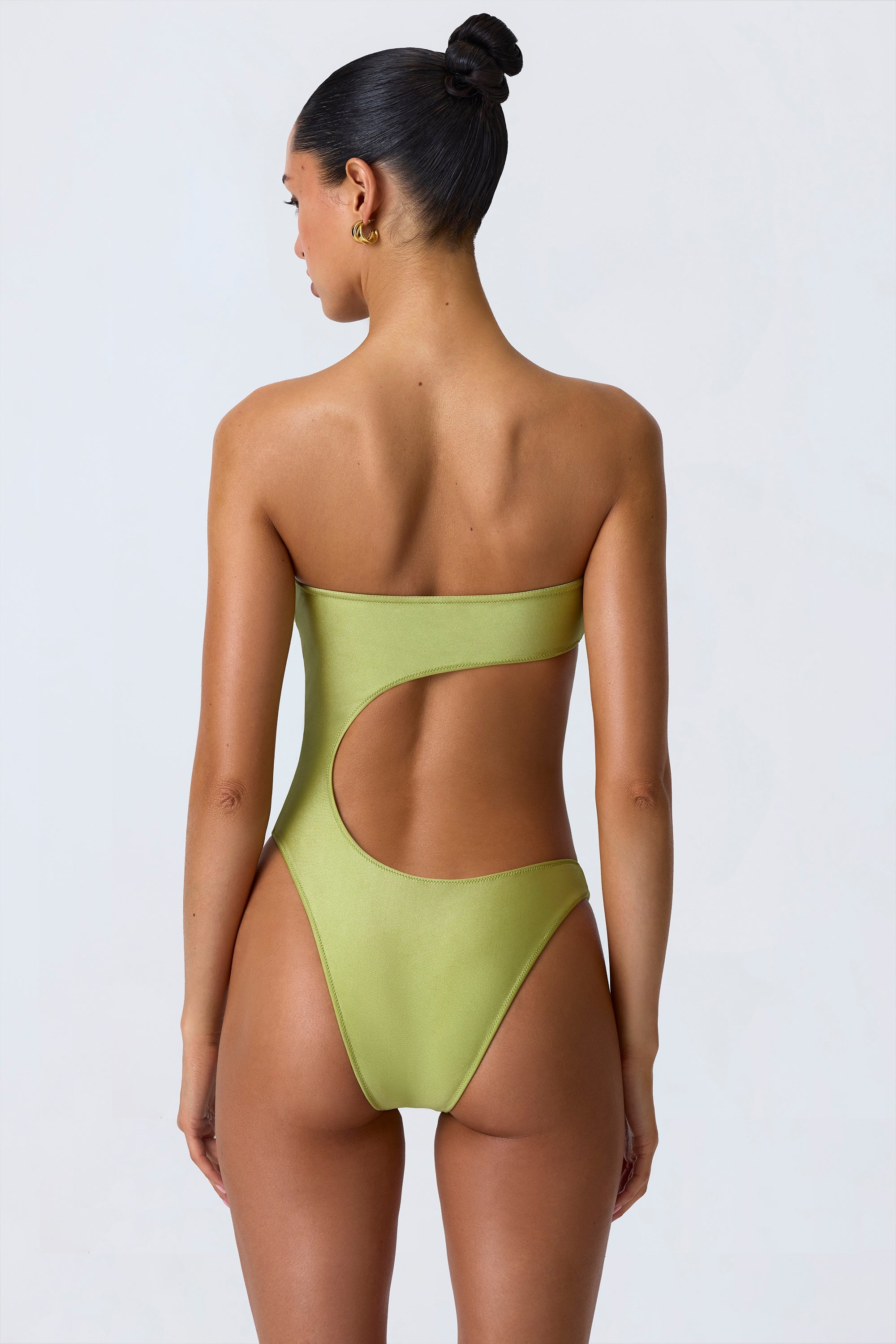 Charmed Embellished Cut-Out Bandeau Swimsuit in Pear Green - Image 2