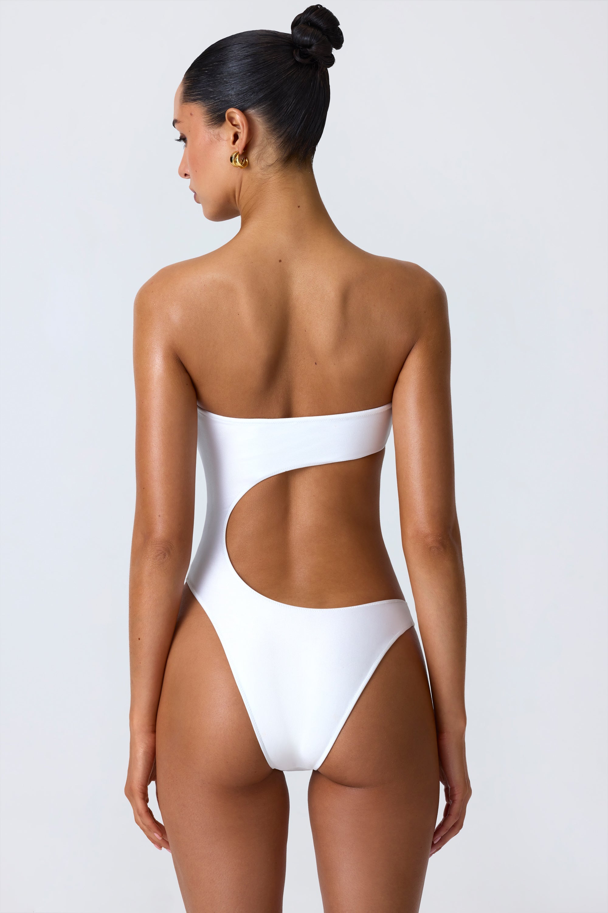 Charmed Embellished Cut-Out Bandeau Swimsuit in White - Image 2