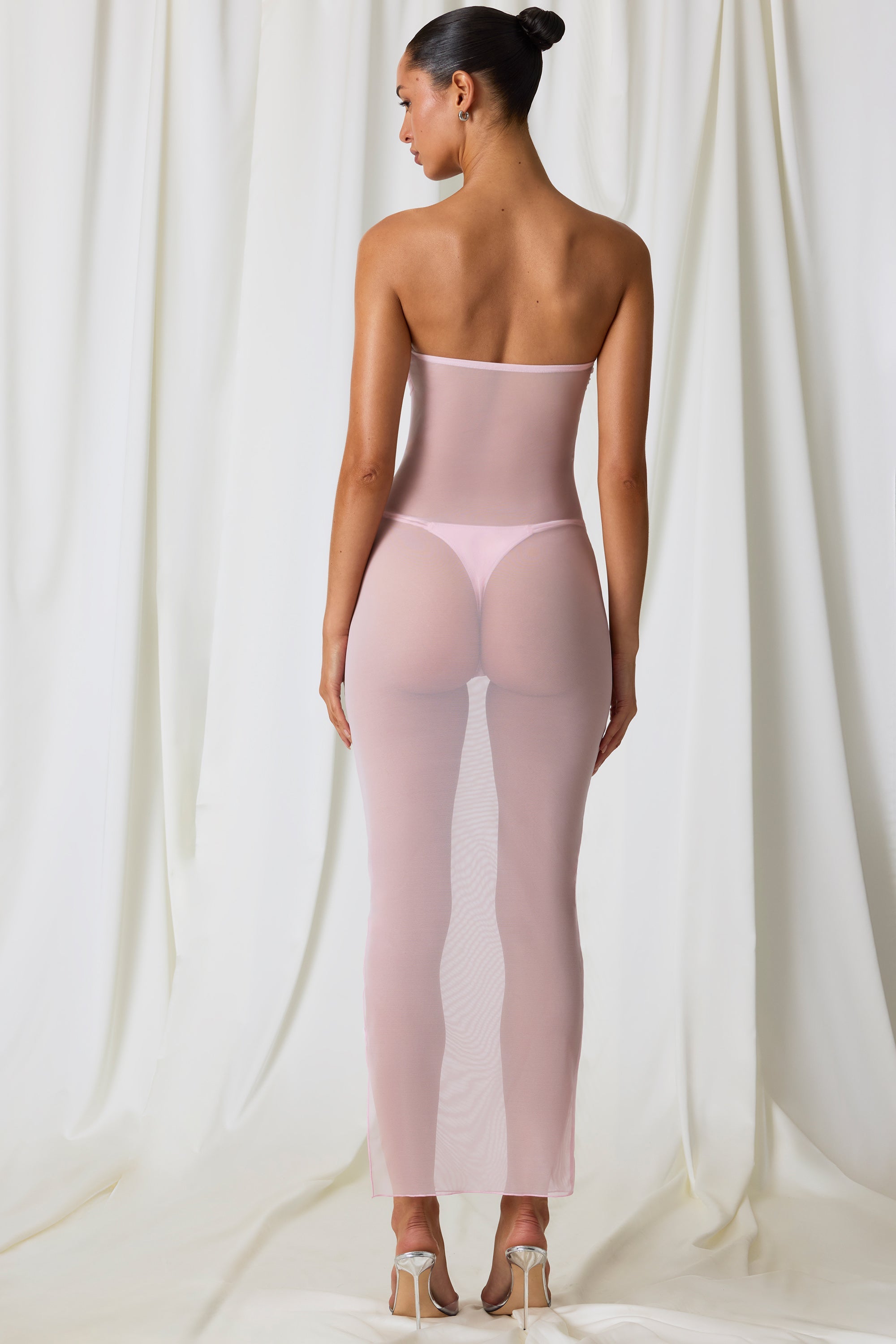 Papeete Ruched Bandeau Midi Dress in Soft Pink - Image 2