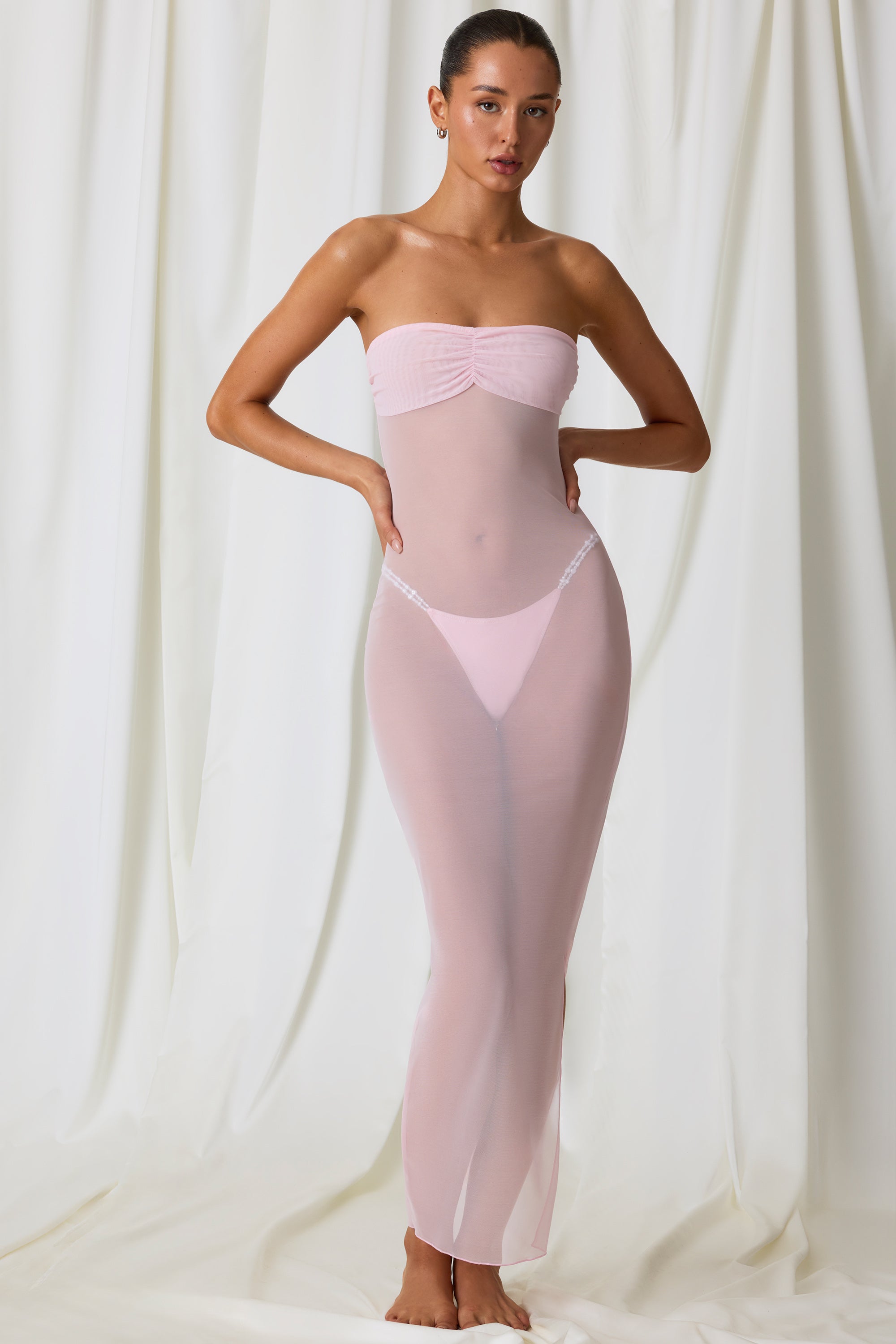 Papeete Ruched Bandeau Midi Dress in Soft Pink - Image 7
