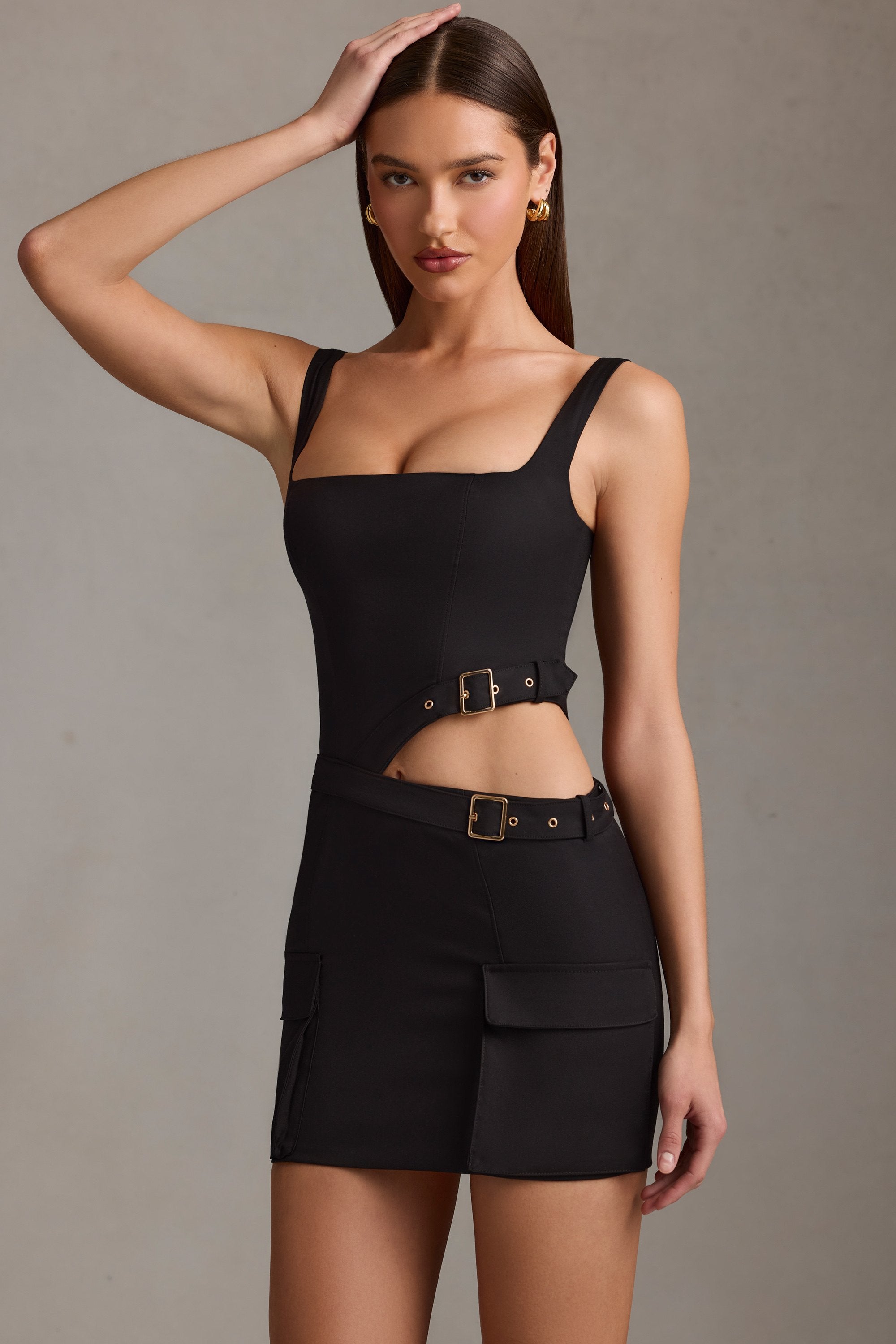 Acadia Belted Cut-Out Mini Dress in Black - Image 6