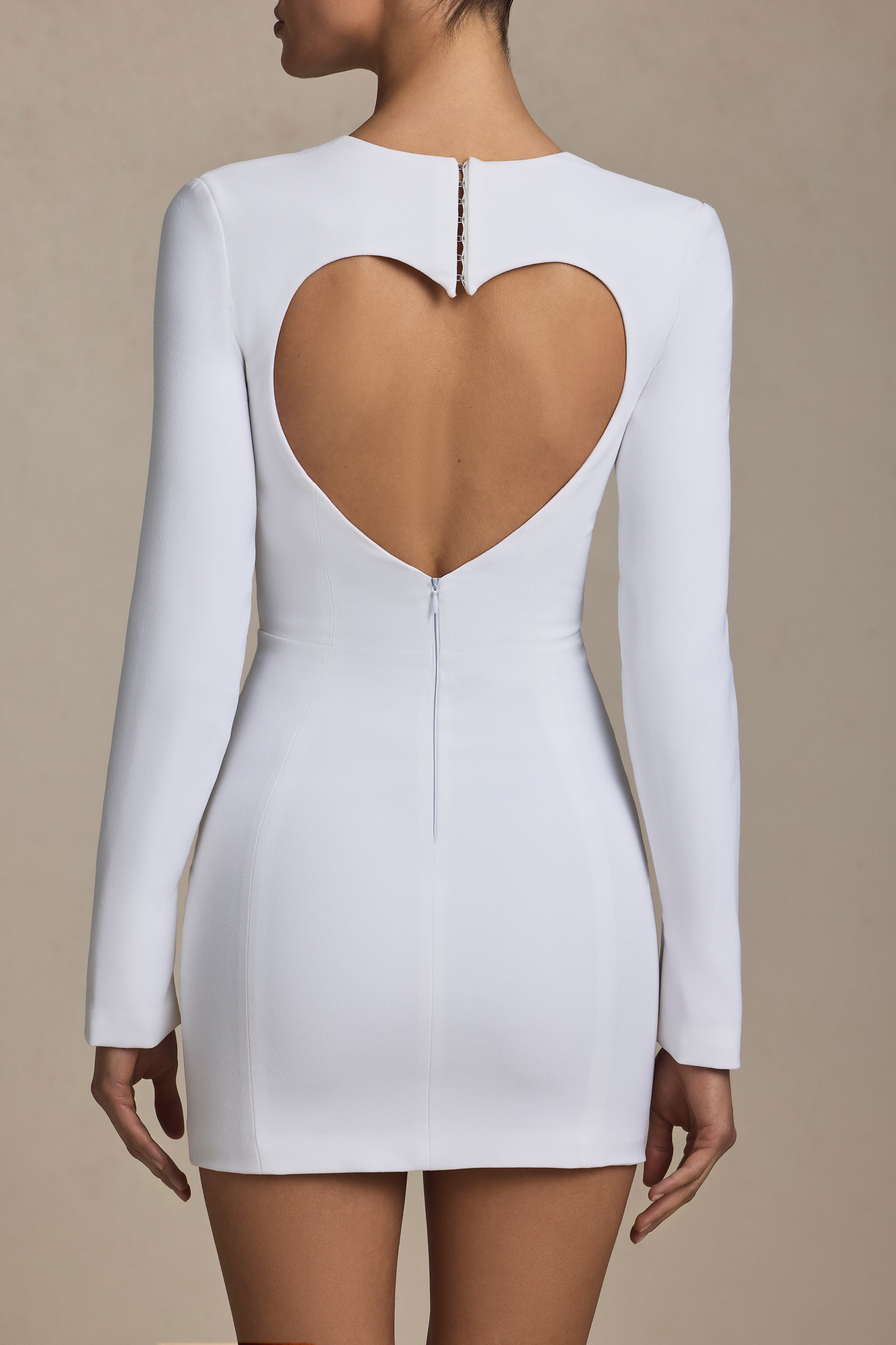 Cut-Out Heart-Detail Bodycon Mini Dress in White - Image 4