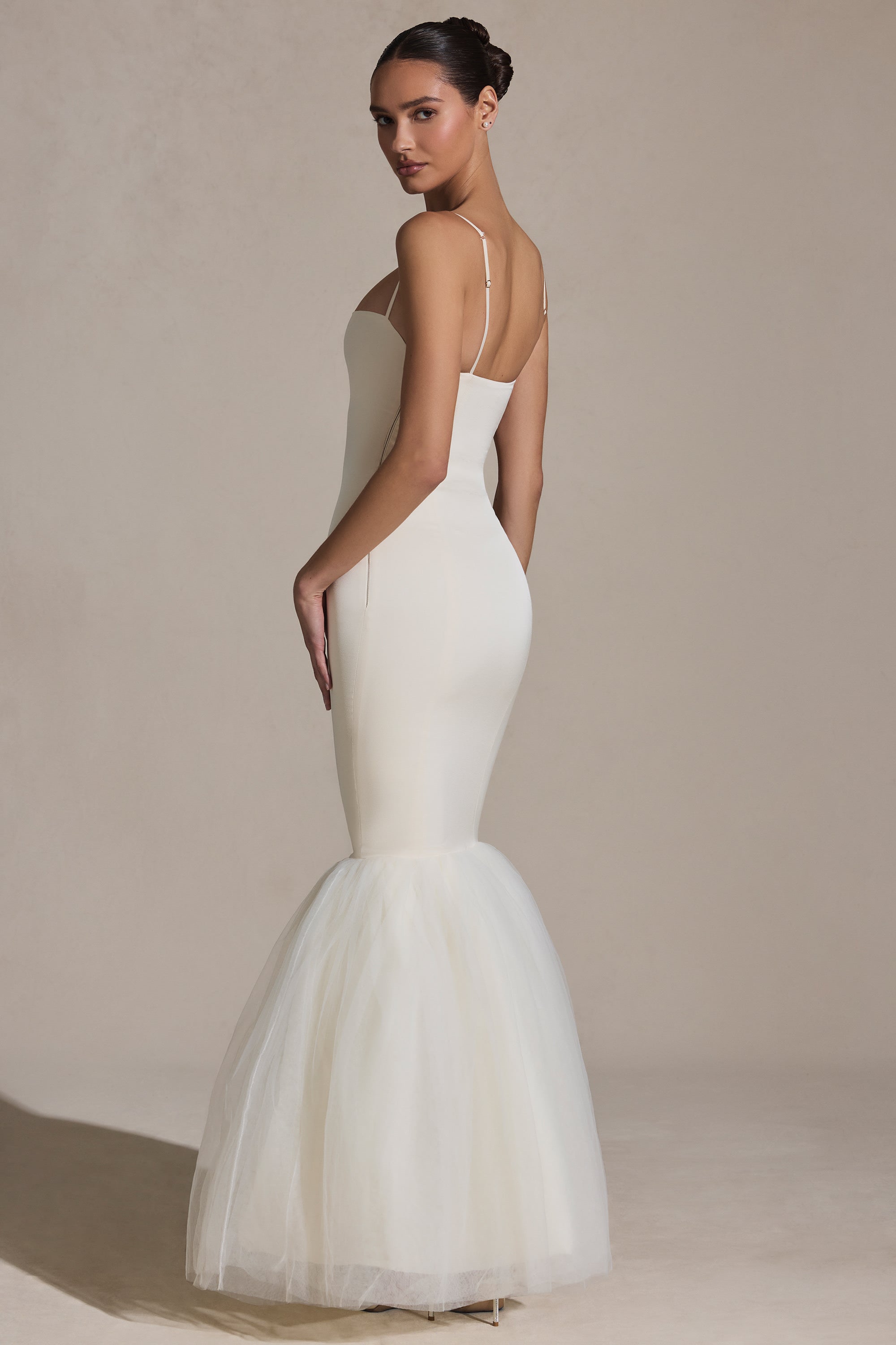 Adelpha Tulle Hem Fishtail Gown in Ivory - Image 2