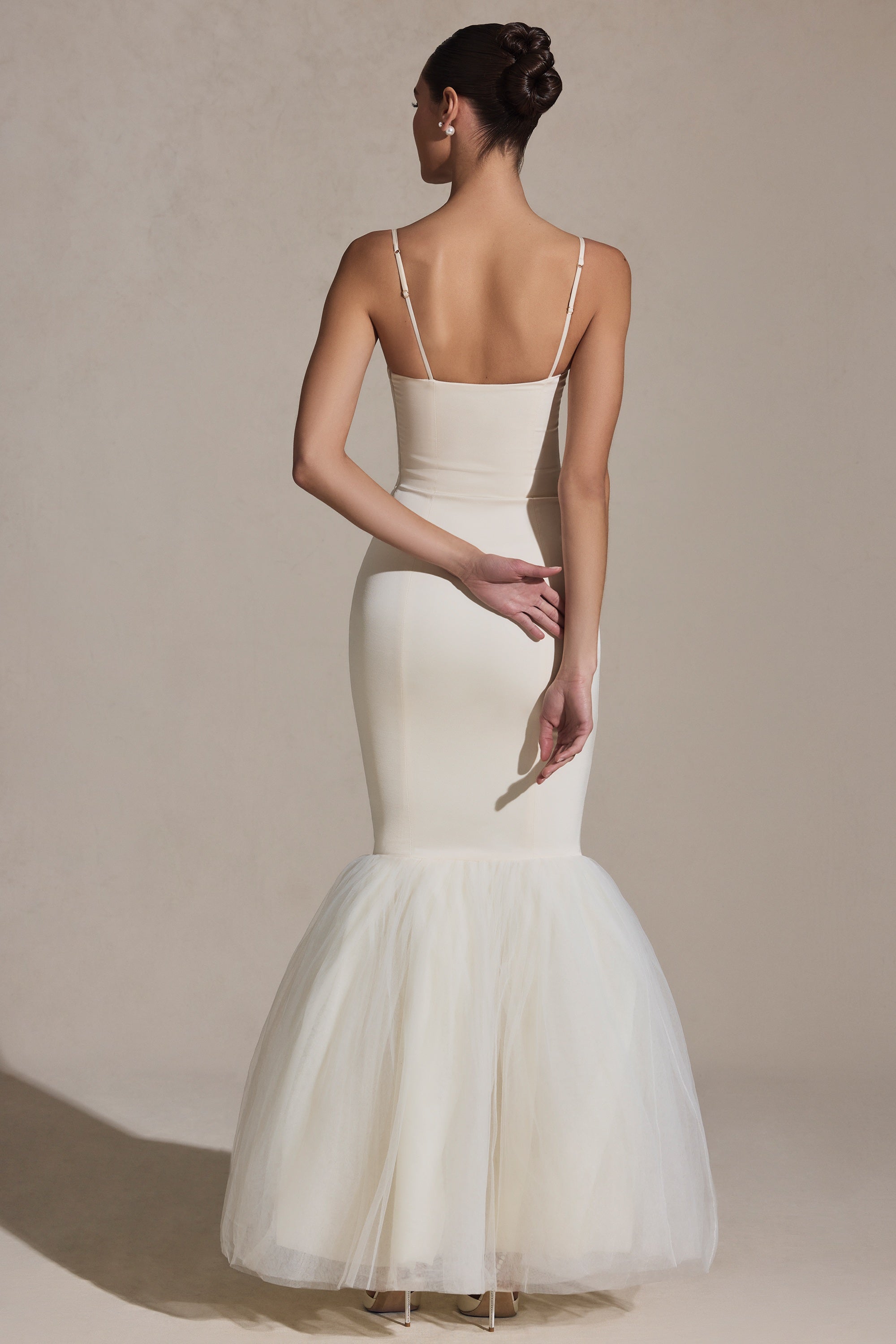 Adelpha Tulle Hem Fishtail Gown in Ivory - Image 3