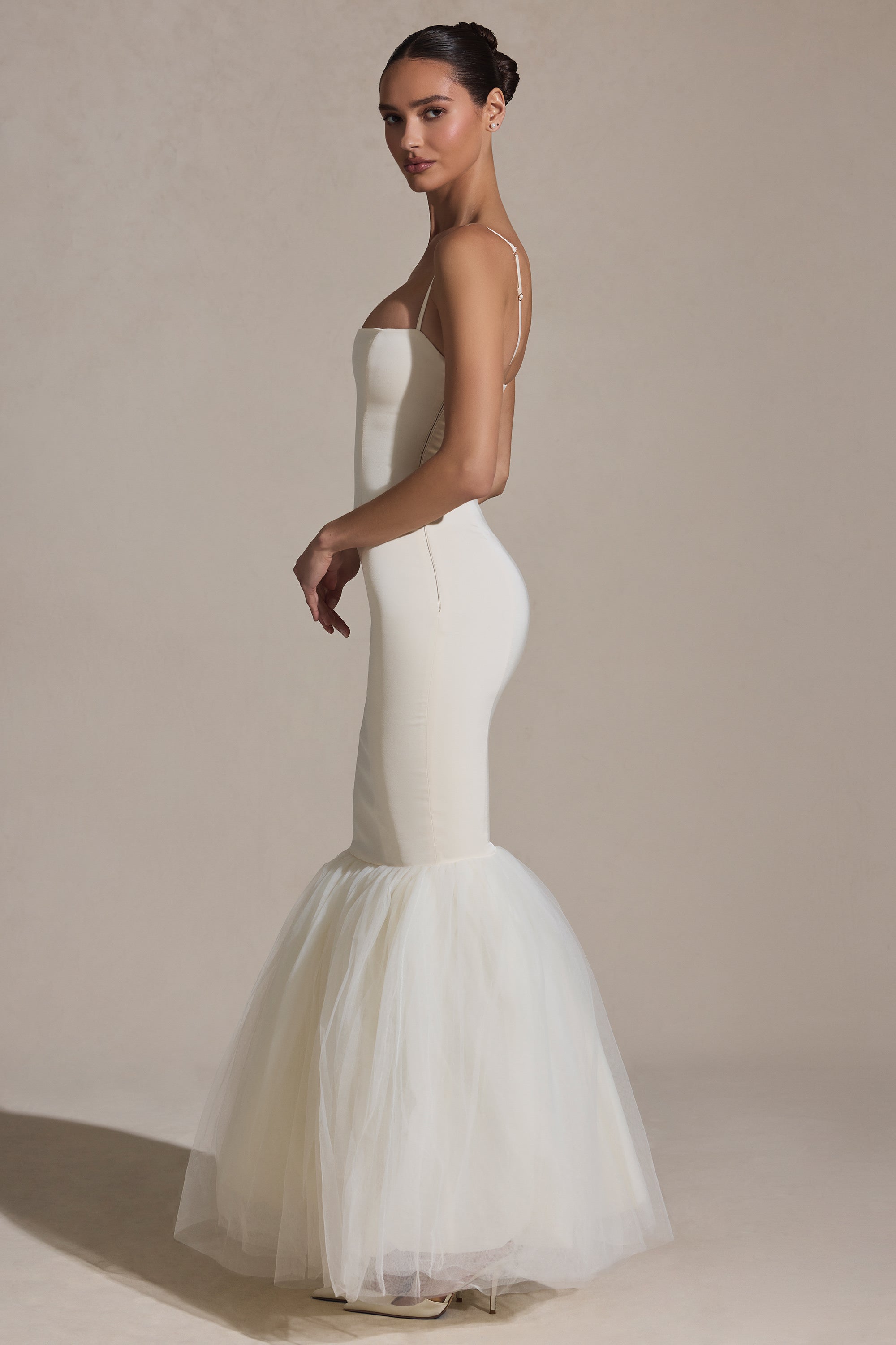 Adelpha Tulle Hem Fishtail Gown in Ivory - Image 5