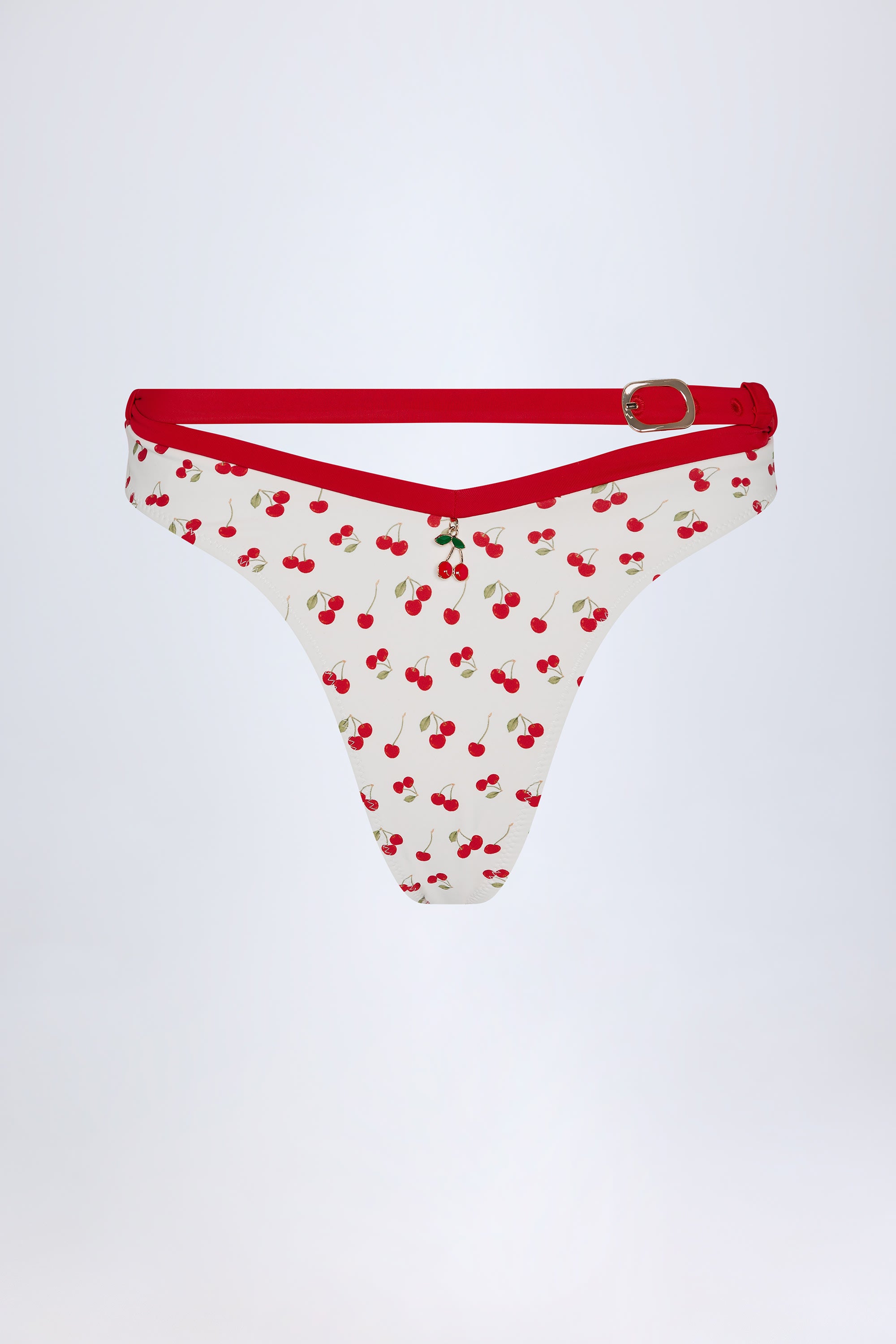 Aegina Contrast Belted Thong Bikini Bottoms in Cherry Print - Image 3