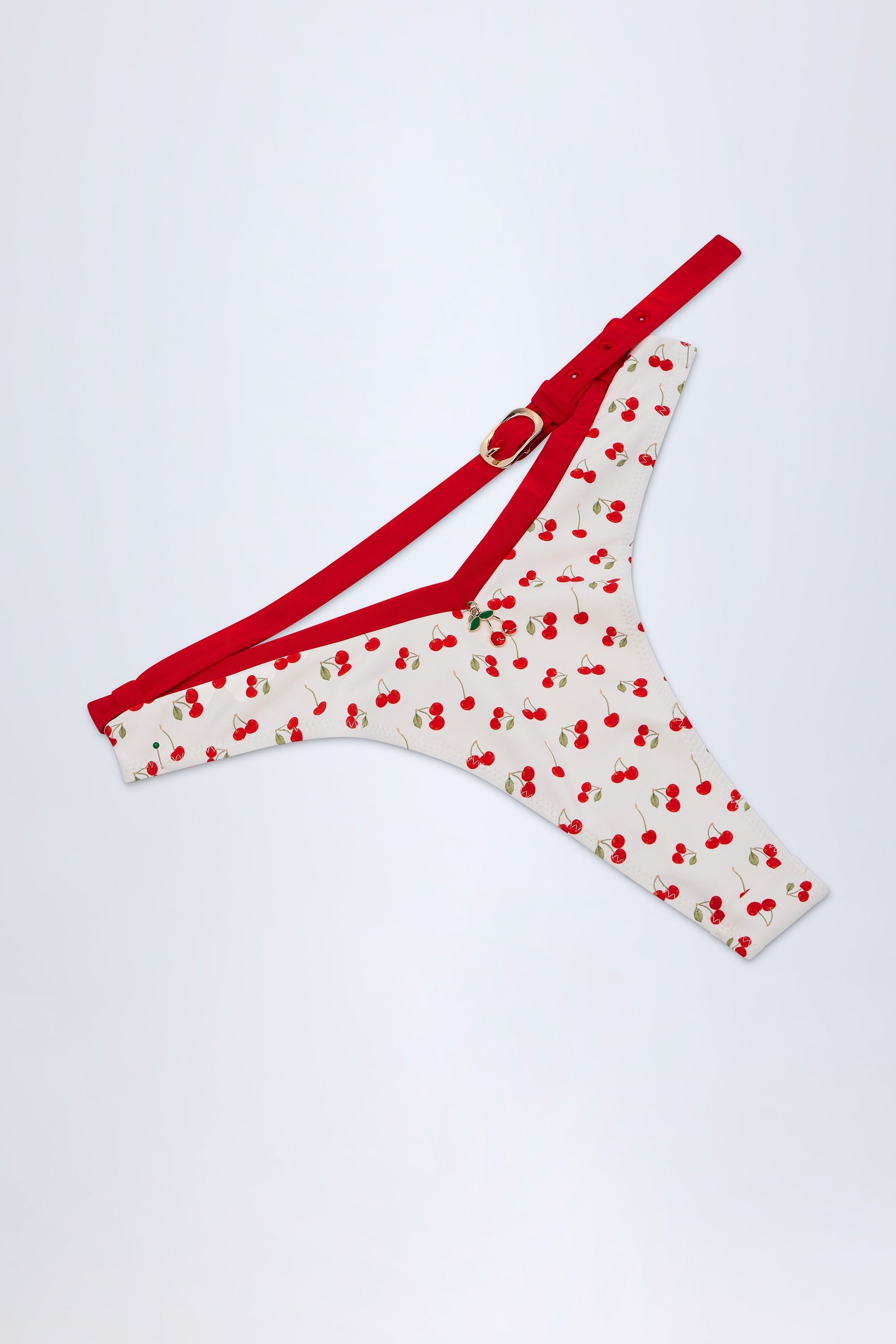 Aegina Contrast Belted Thong Bikini Bottoms in Cherry Print - Image 6