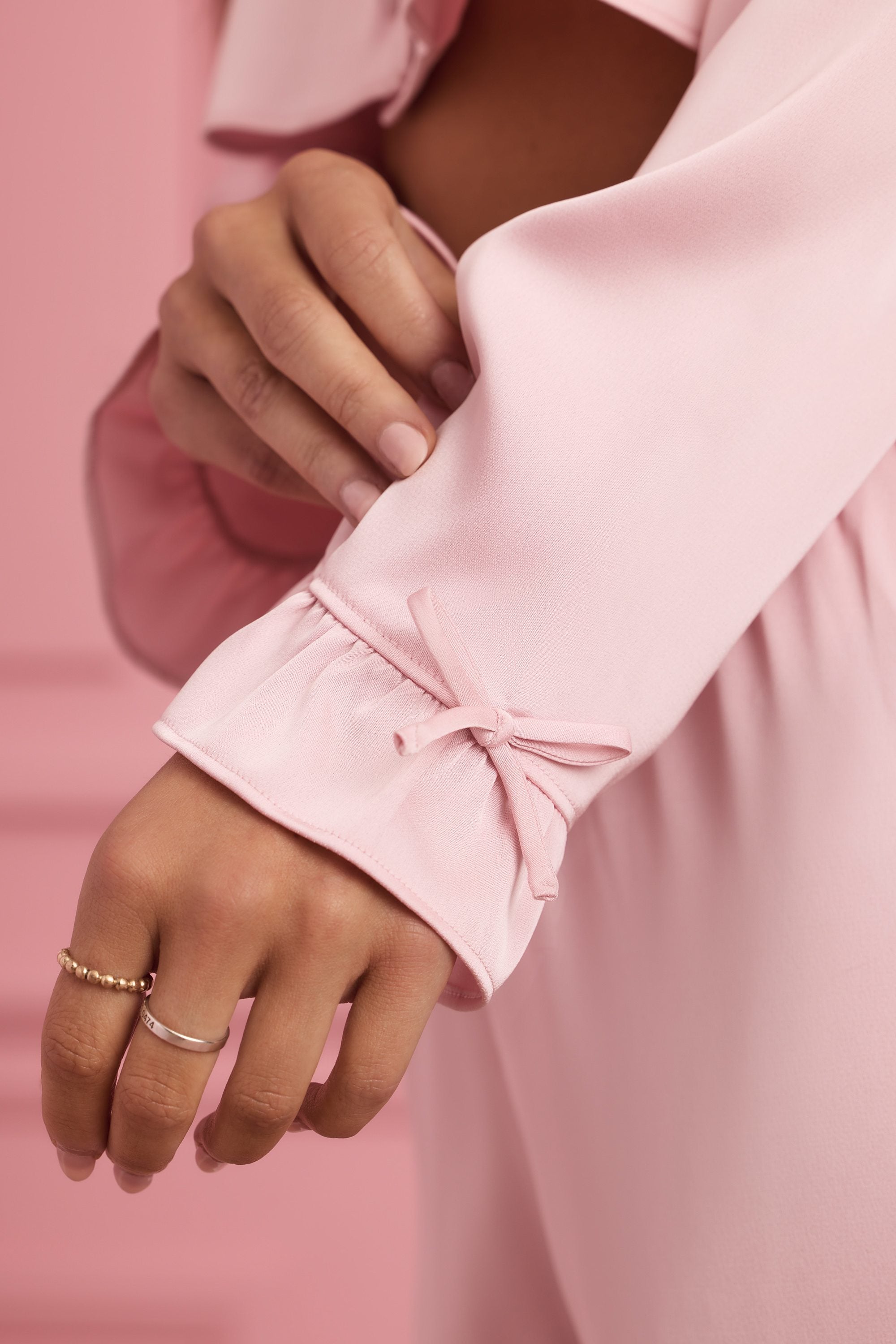 Aimi Ruffle-Trim Cropped Pyjama Top in Baby Pink - Image 12