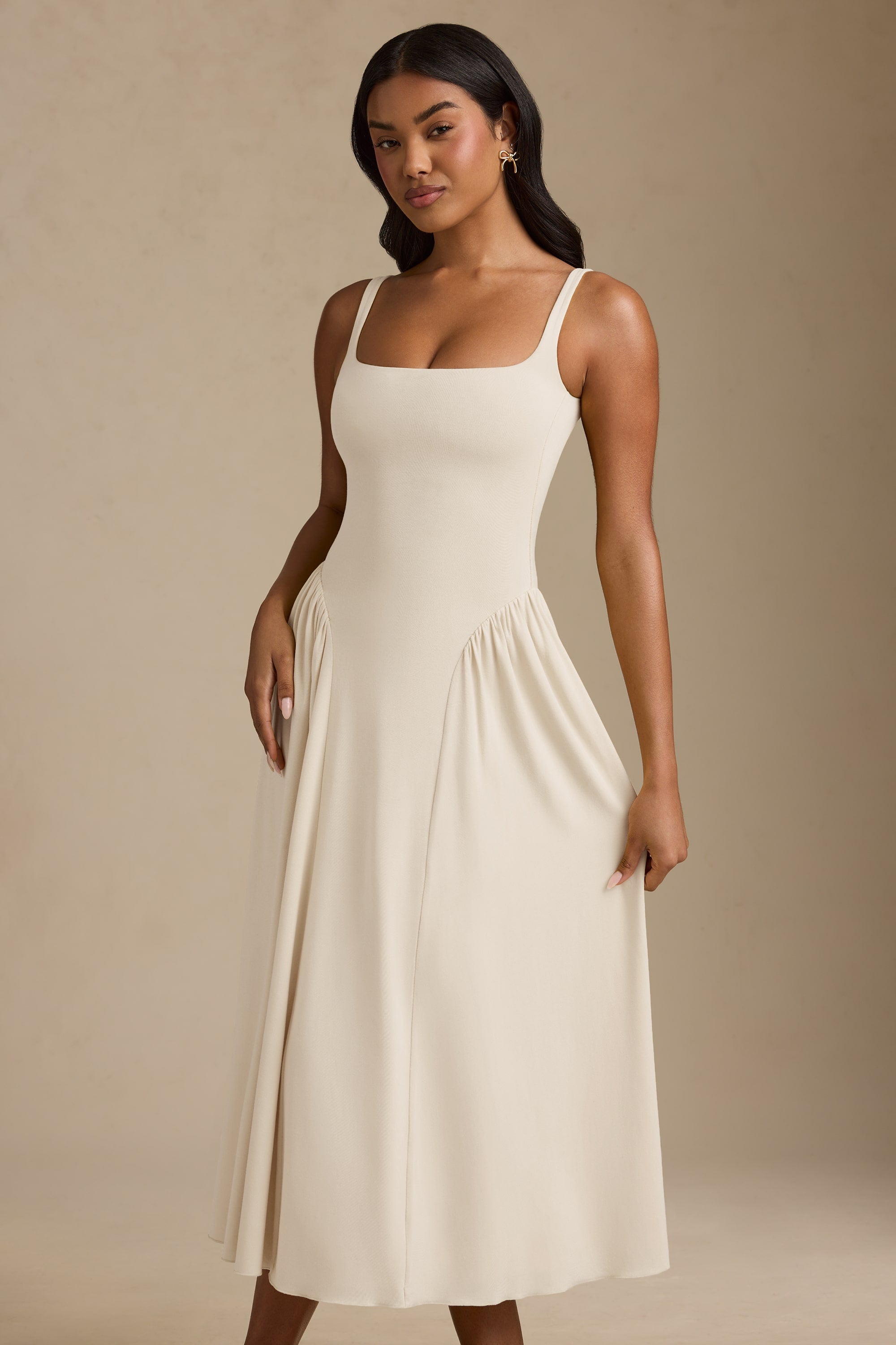 Aireen Low-Back A-Line Midaxi Dress in Ivory