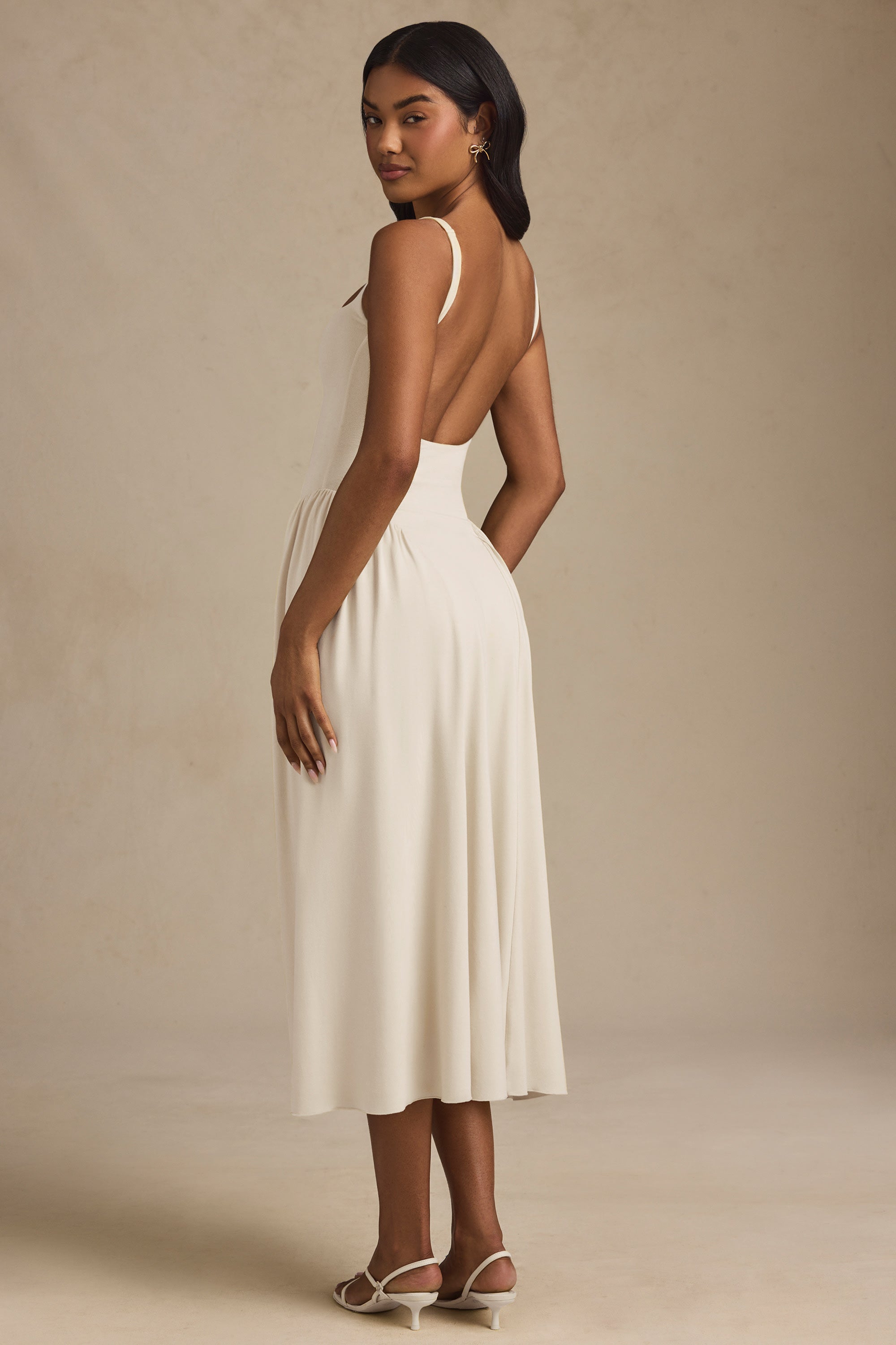 Aireen Low-Back A-Line Midaxi Dress in Ivory - Image 2
