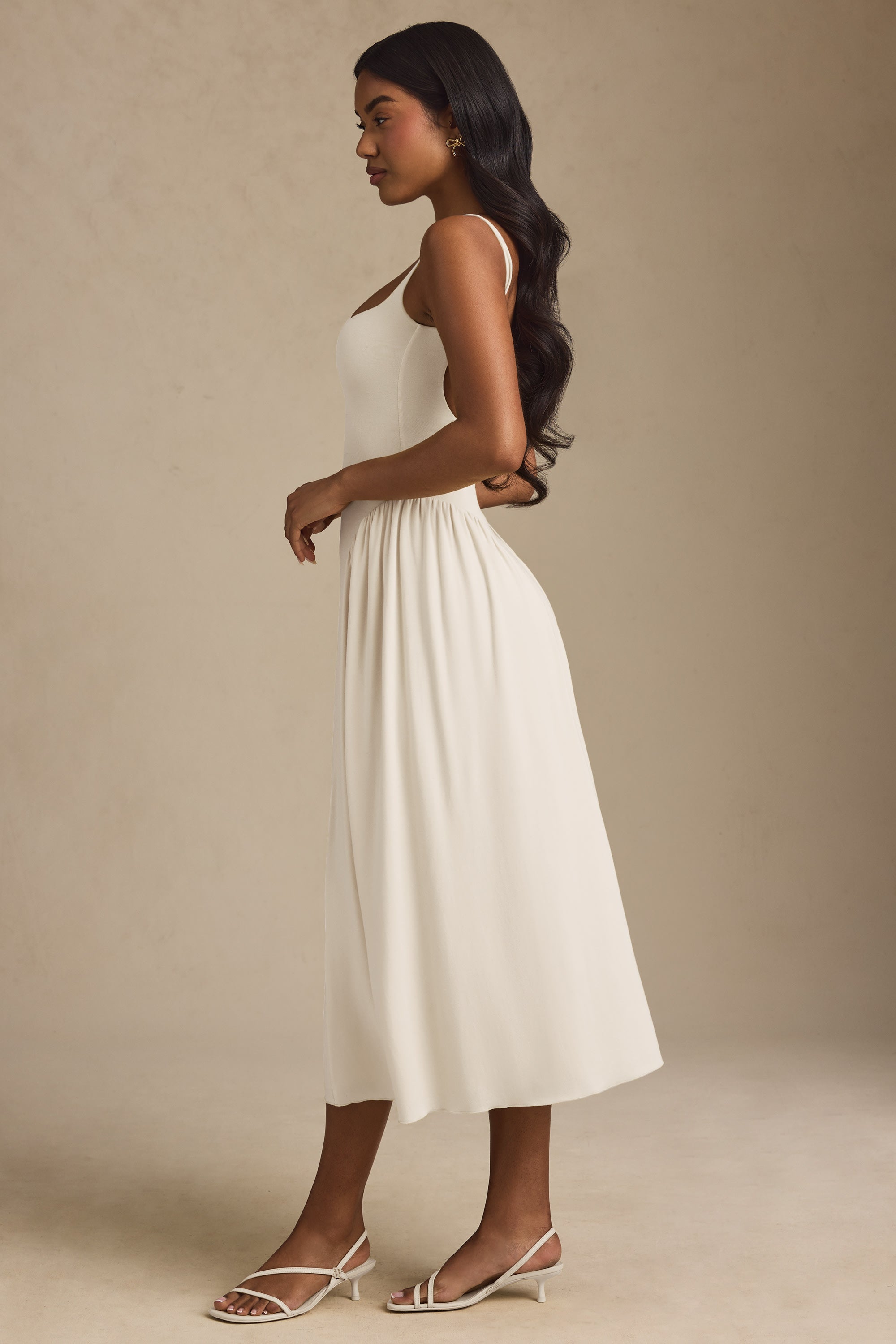 Aireen Low-Back A-Line Midaxi Dress in Ivory - Image 3