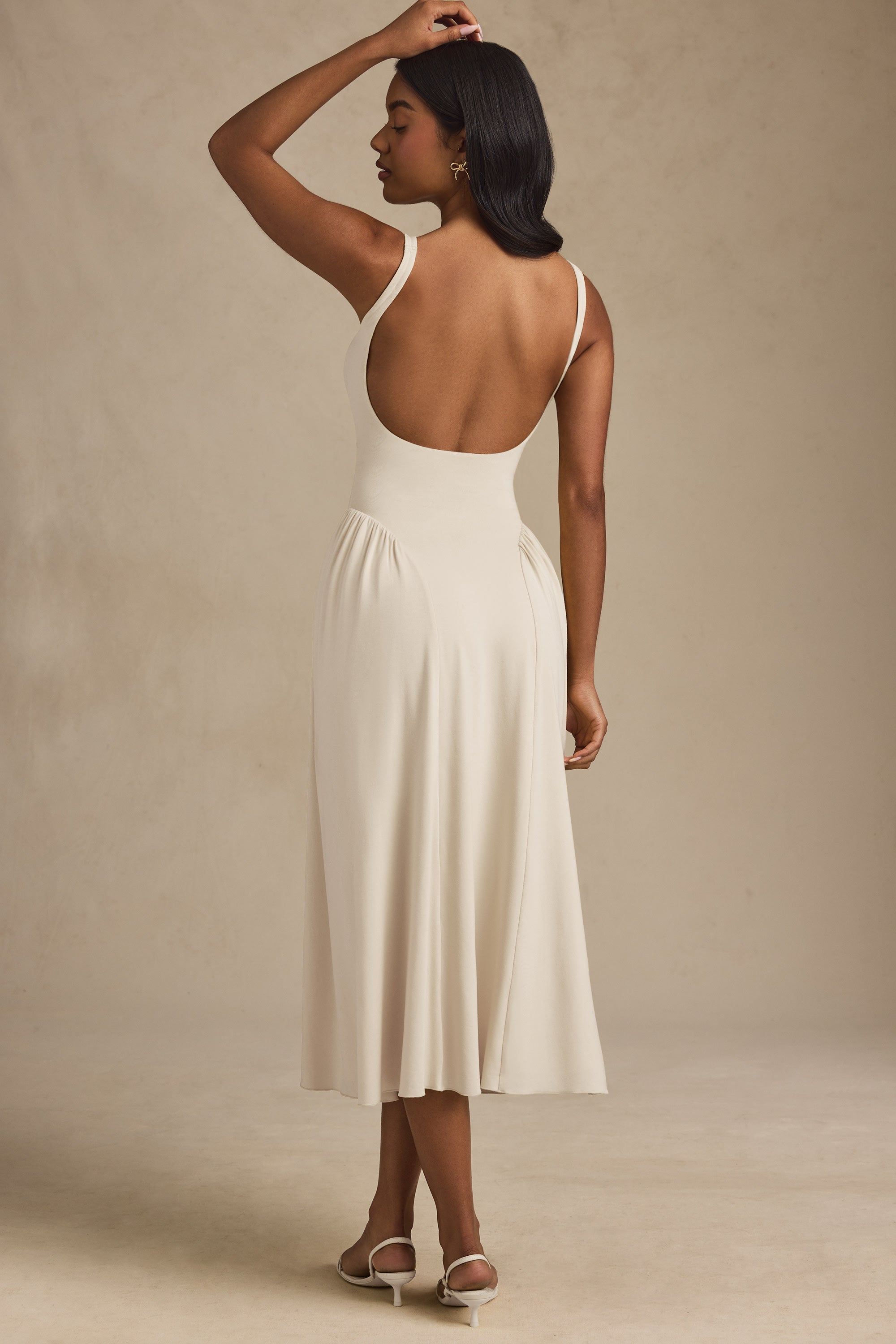 Aireen Low-Back A-Line Midaxi Dress in Ivory - Image 6