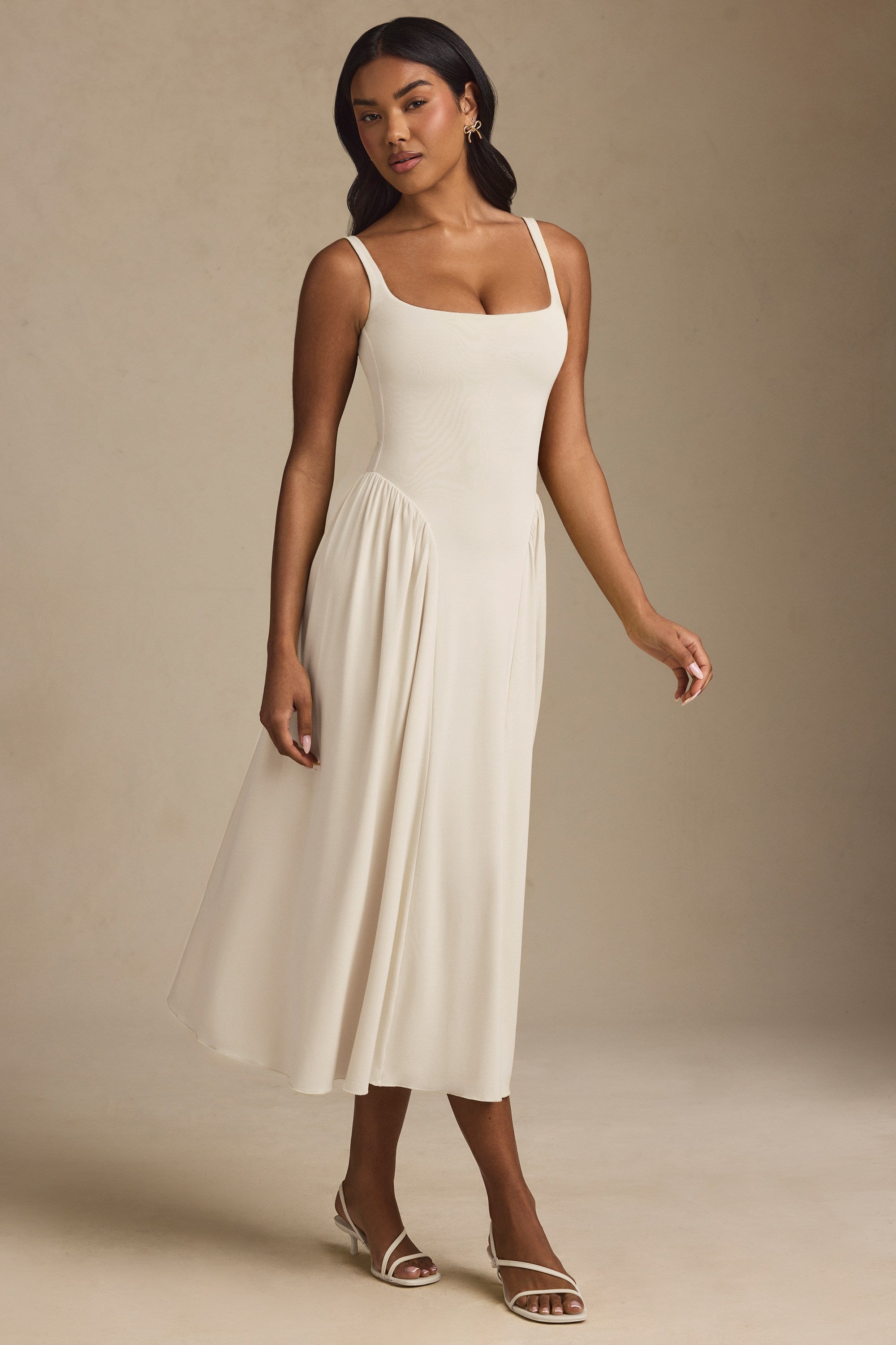 Aireen Low-Back A-Line Midaxi Dress in Ivory - Image 7