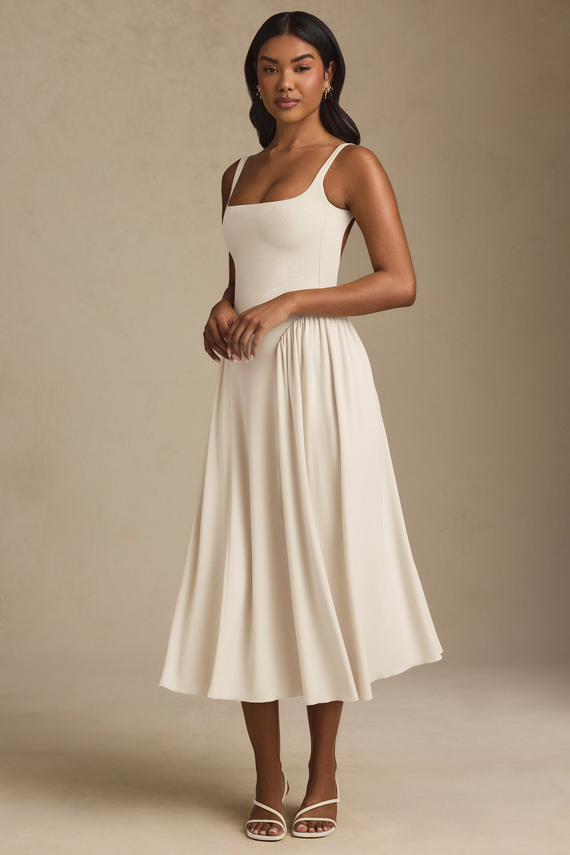Aireen Low-Back A-Line Midaxi Dress in Ivory - Image 8