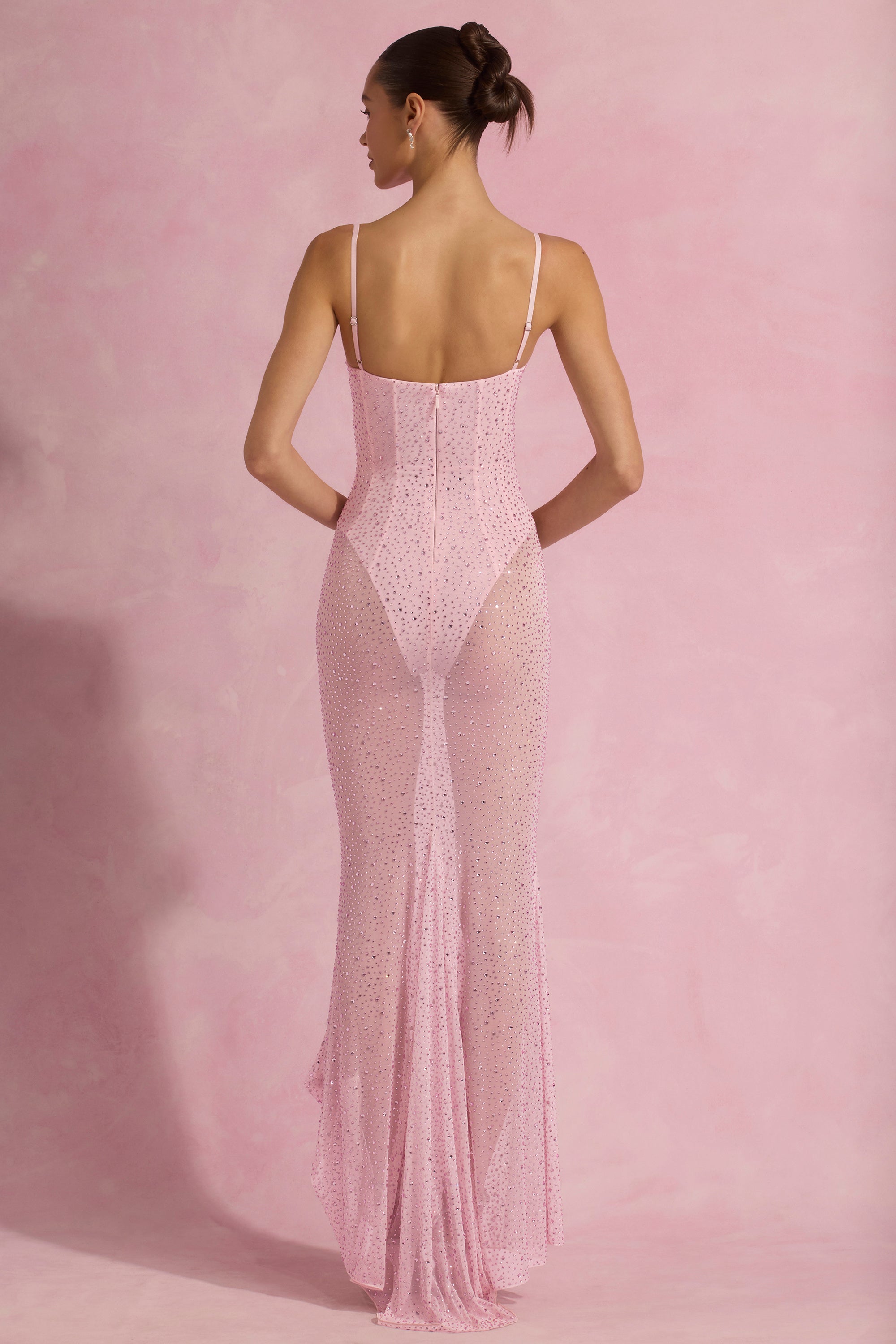 Alara Semi-Sheer Embellished Corset Gown in Pink - Image 2