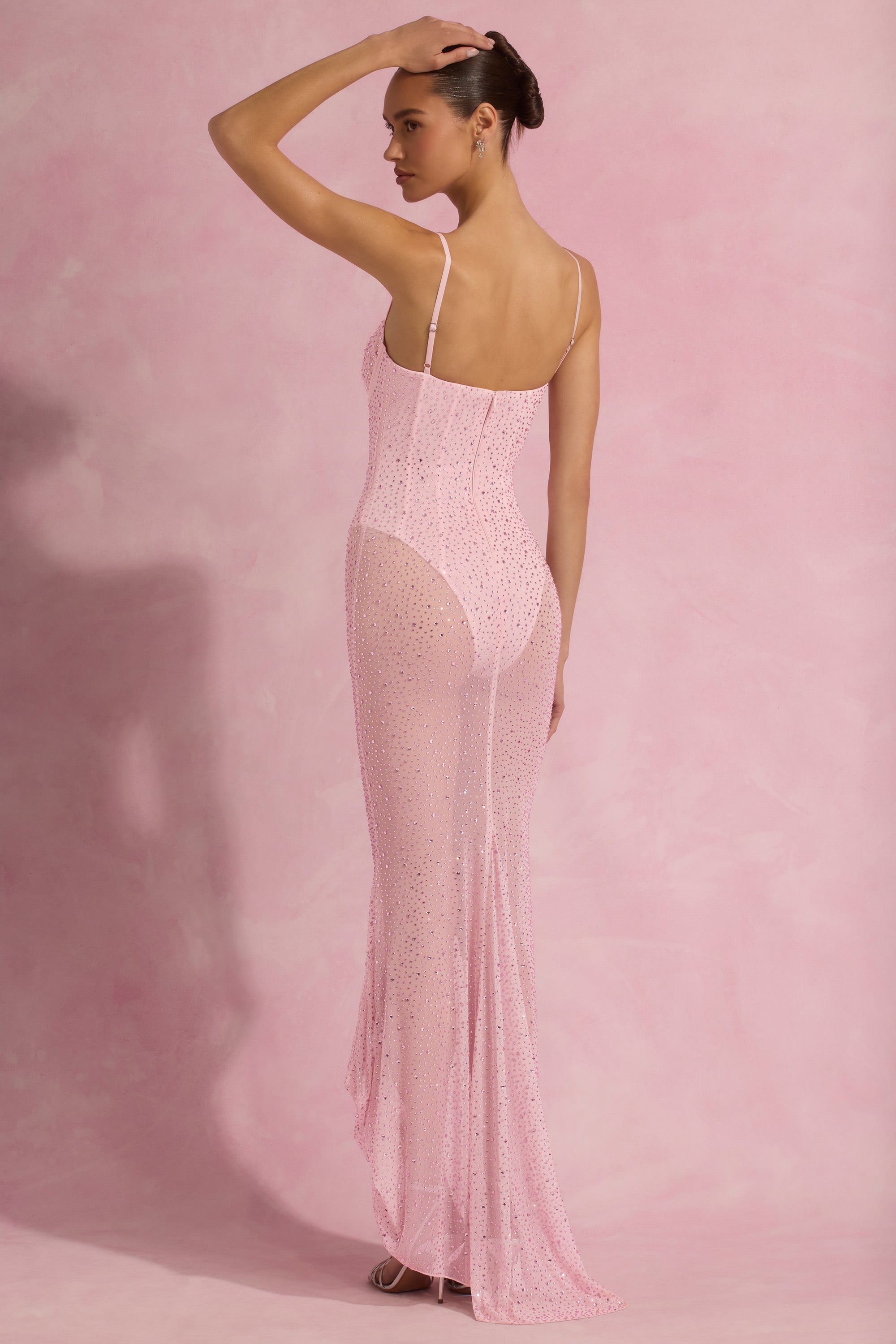Alara Semi-Sheer Embellished Corset Gown in Pink - Image 6