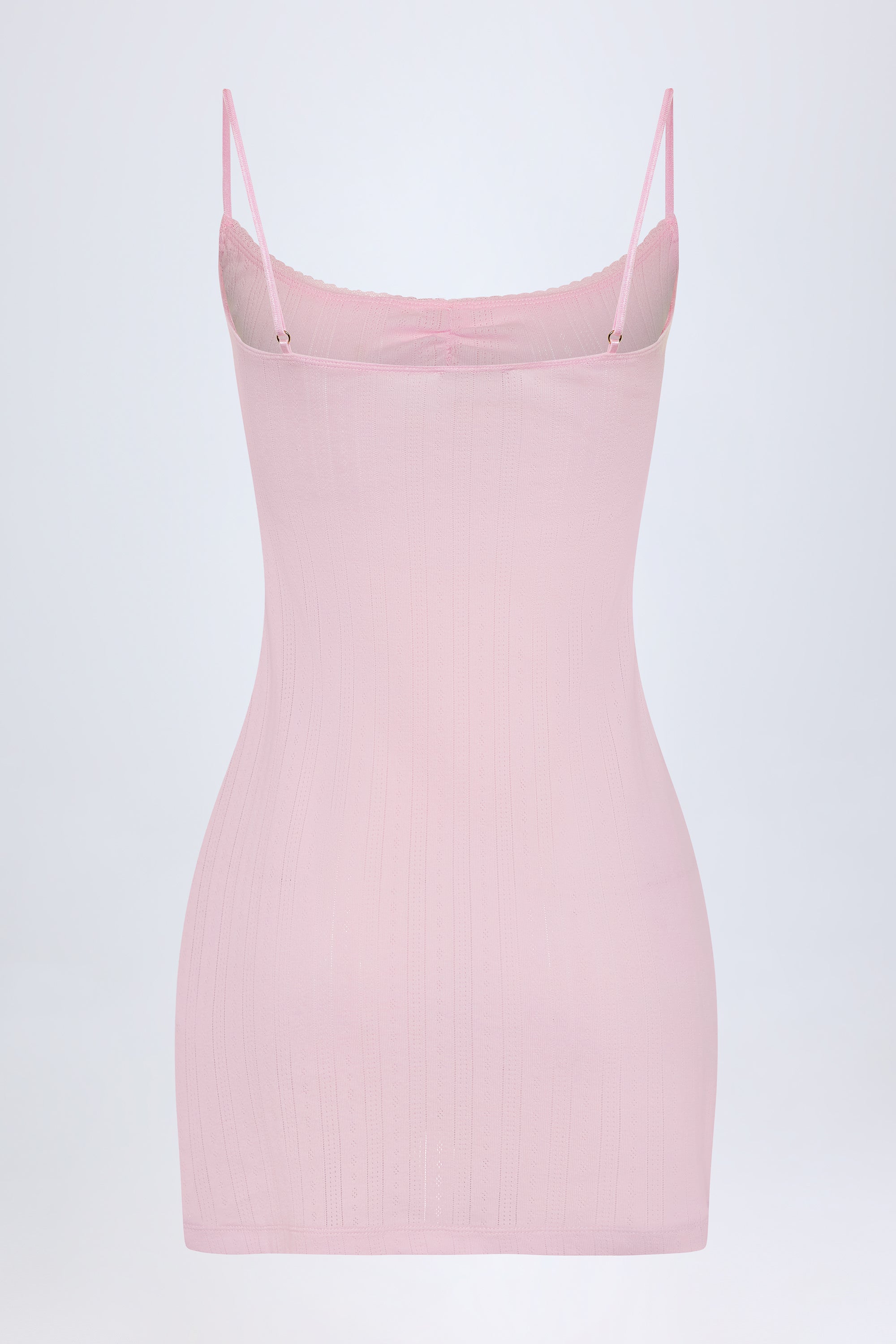 Alika Pointelle Ruched A-Line Mini Dress in Baby Pink - Image 4