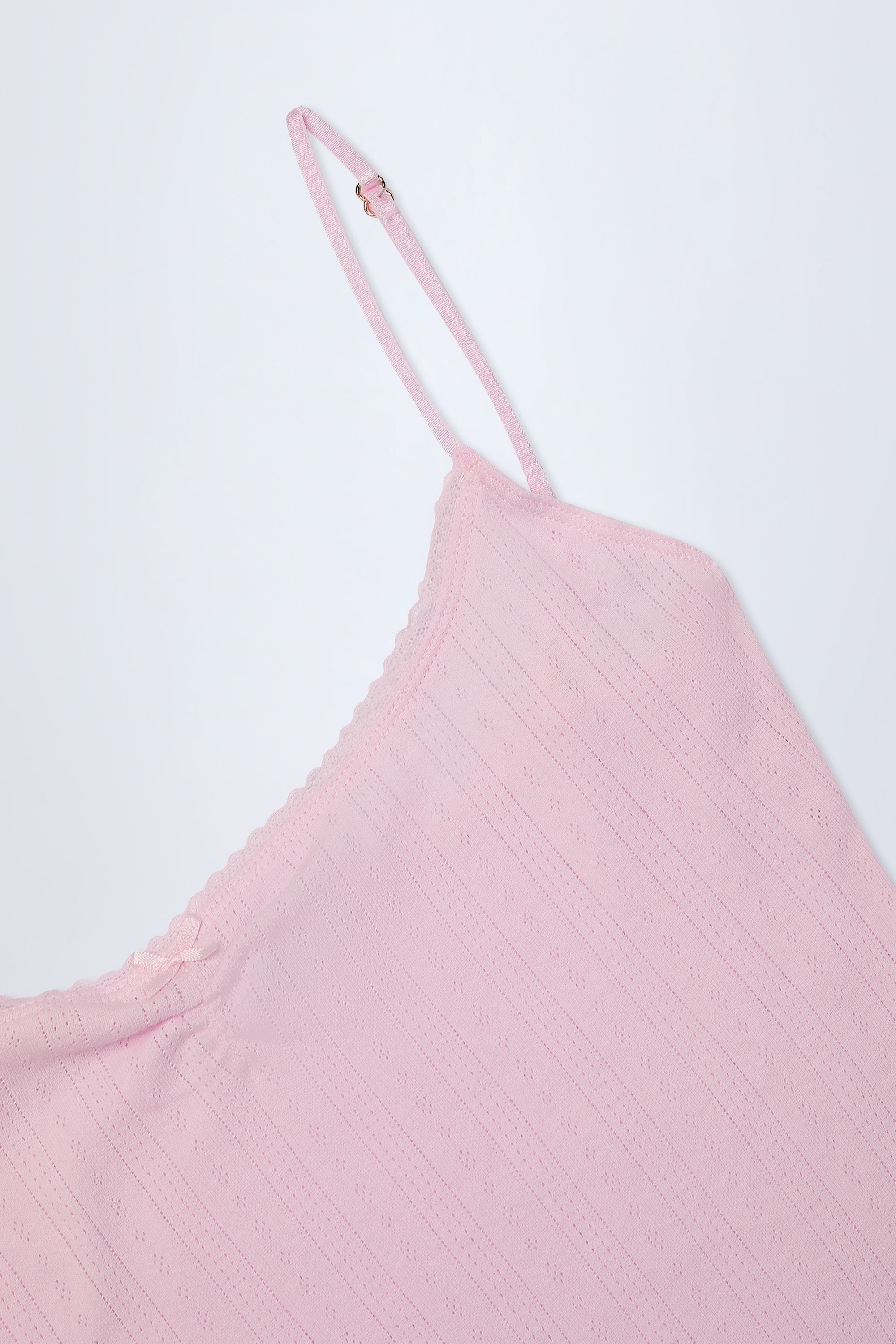 Alika Pointelle Ruched A-Line Mini Dress in Baby Pink - Image 5