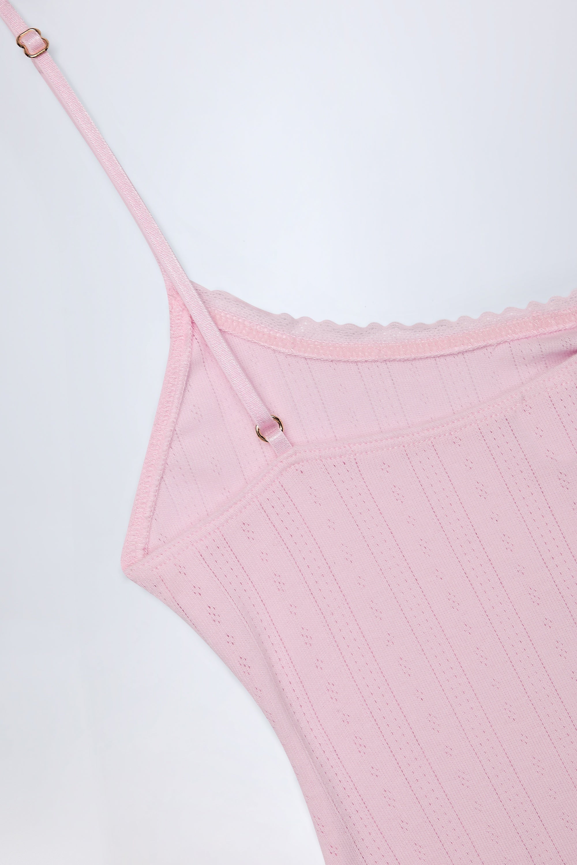 Alika Pointelle Ruched A-Line Mini Dress in Baby Pink - Image 6