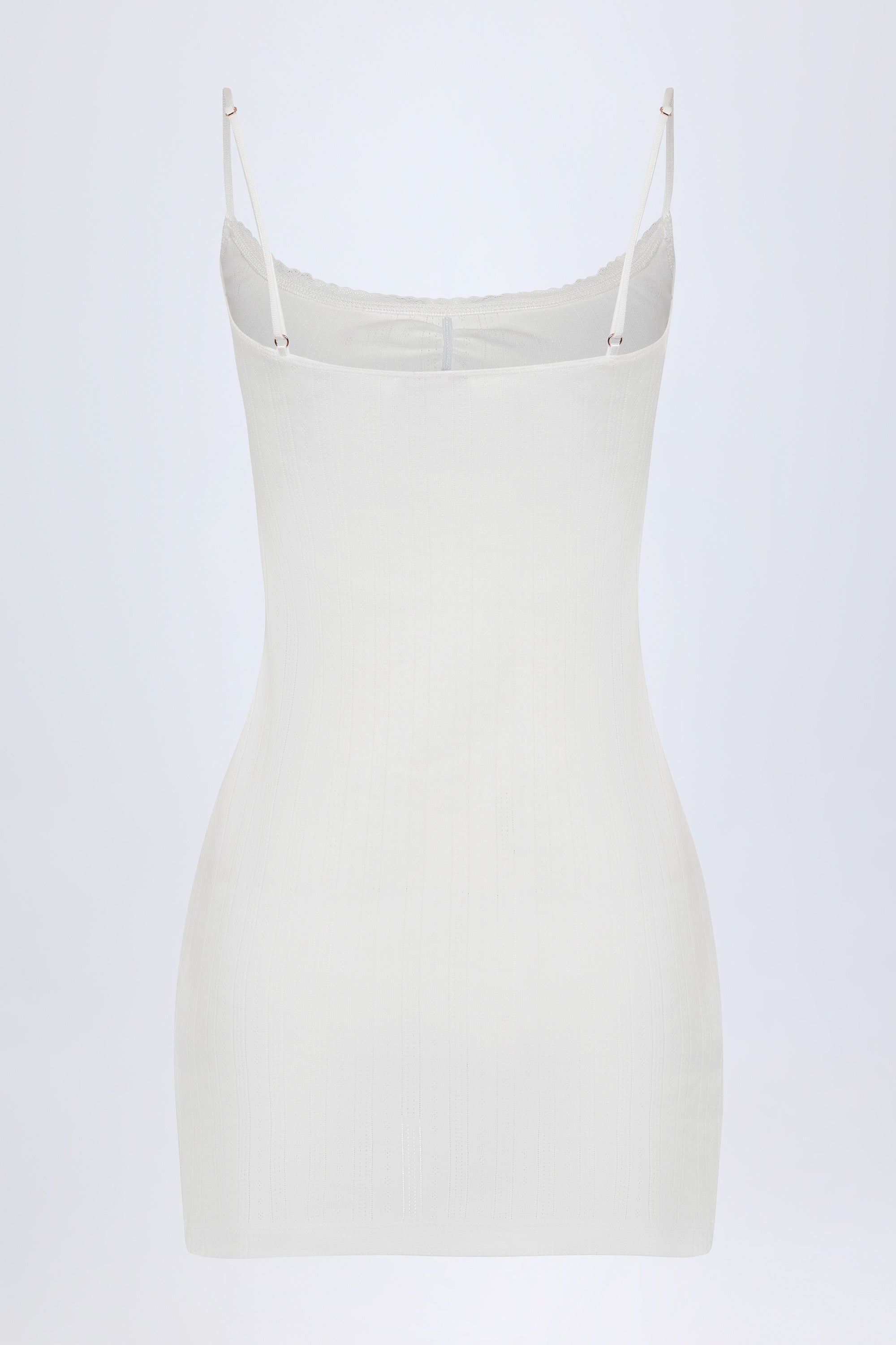 Alika Pointelle Ruched A-Line Mini Dress in White - Image 4