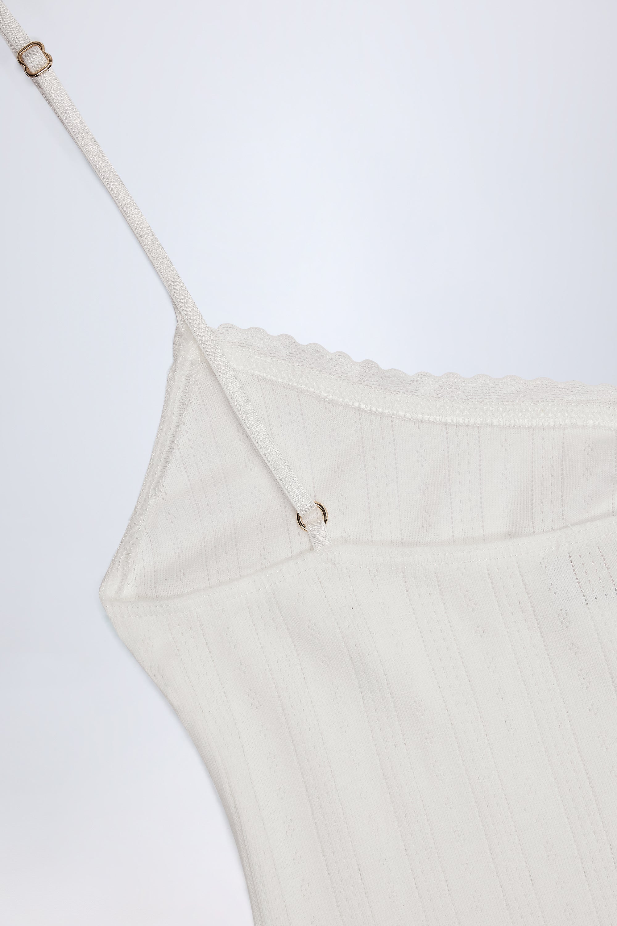 Alika Pointelle Ruched A-Line Mini Dress in White - Image 6
