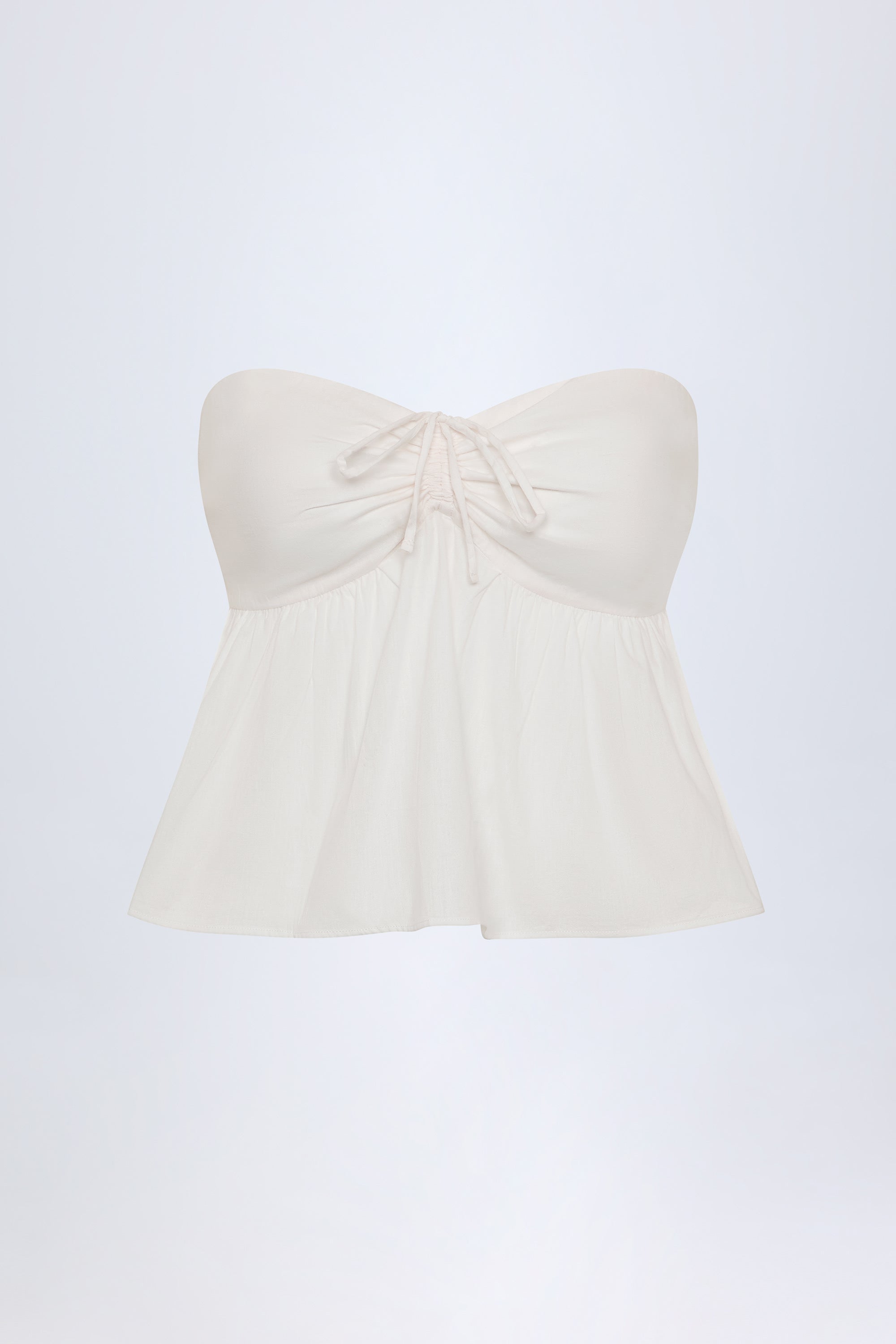 Alma Tie-Front Bandeau Crop Top in White - Image 3