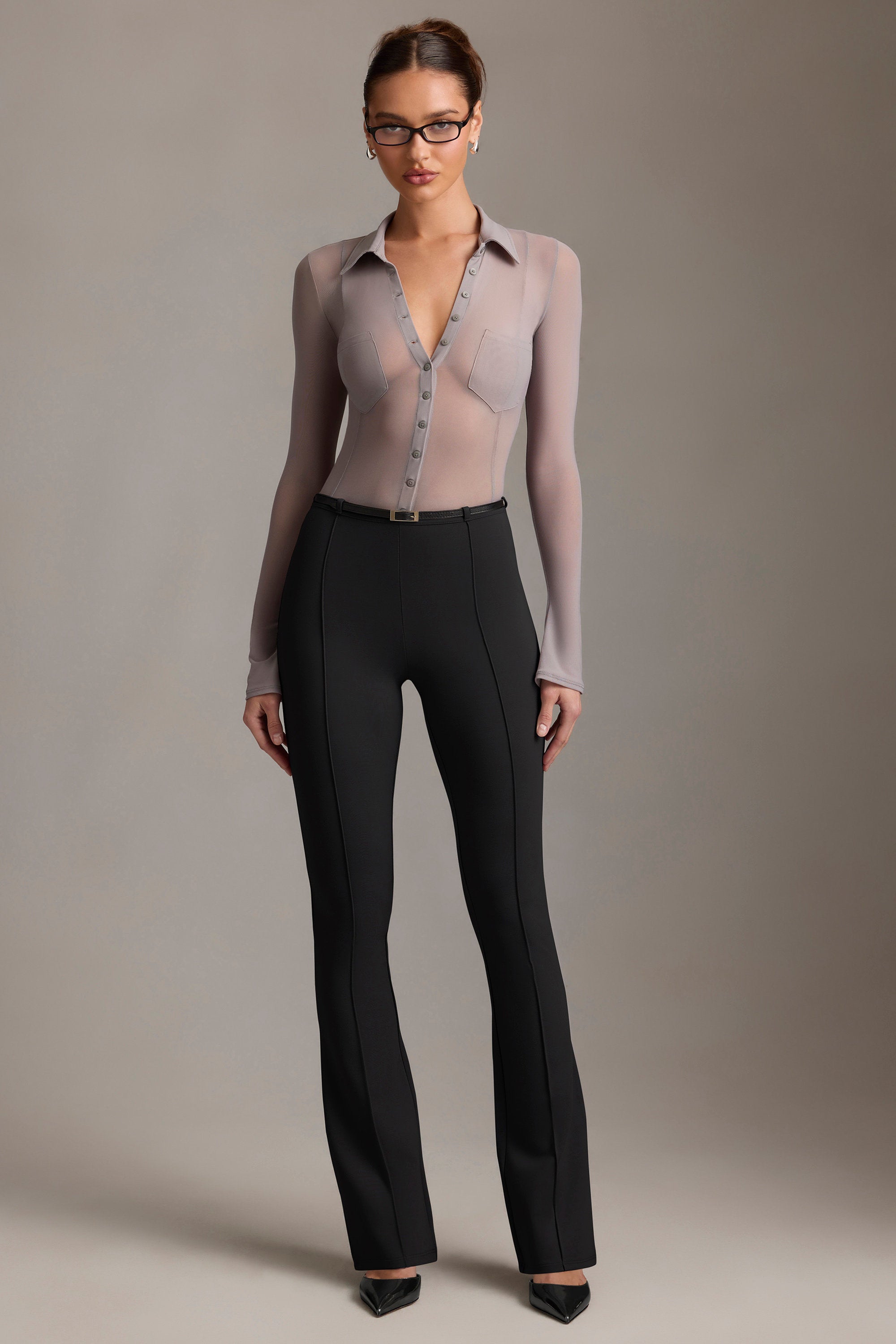 Althea Low-Rise Flared Trousers in Black