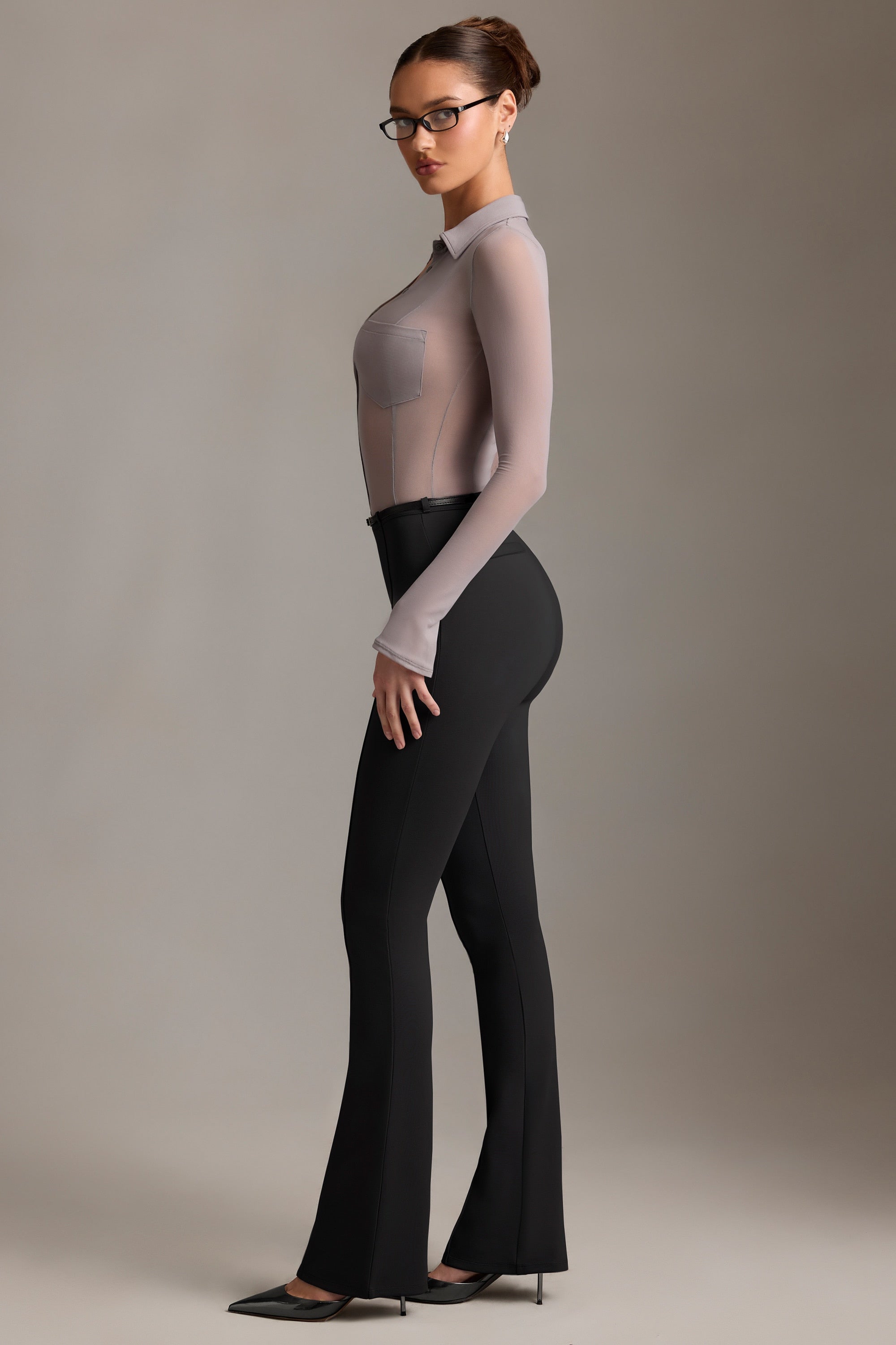 Althea Low-Rise Flared Trousers in Black - Image 3