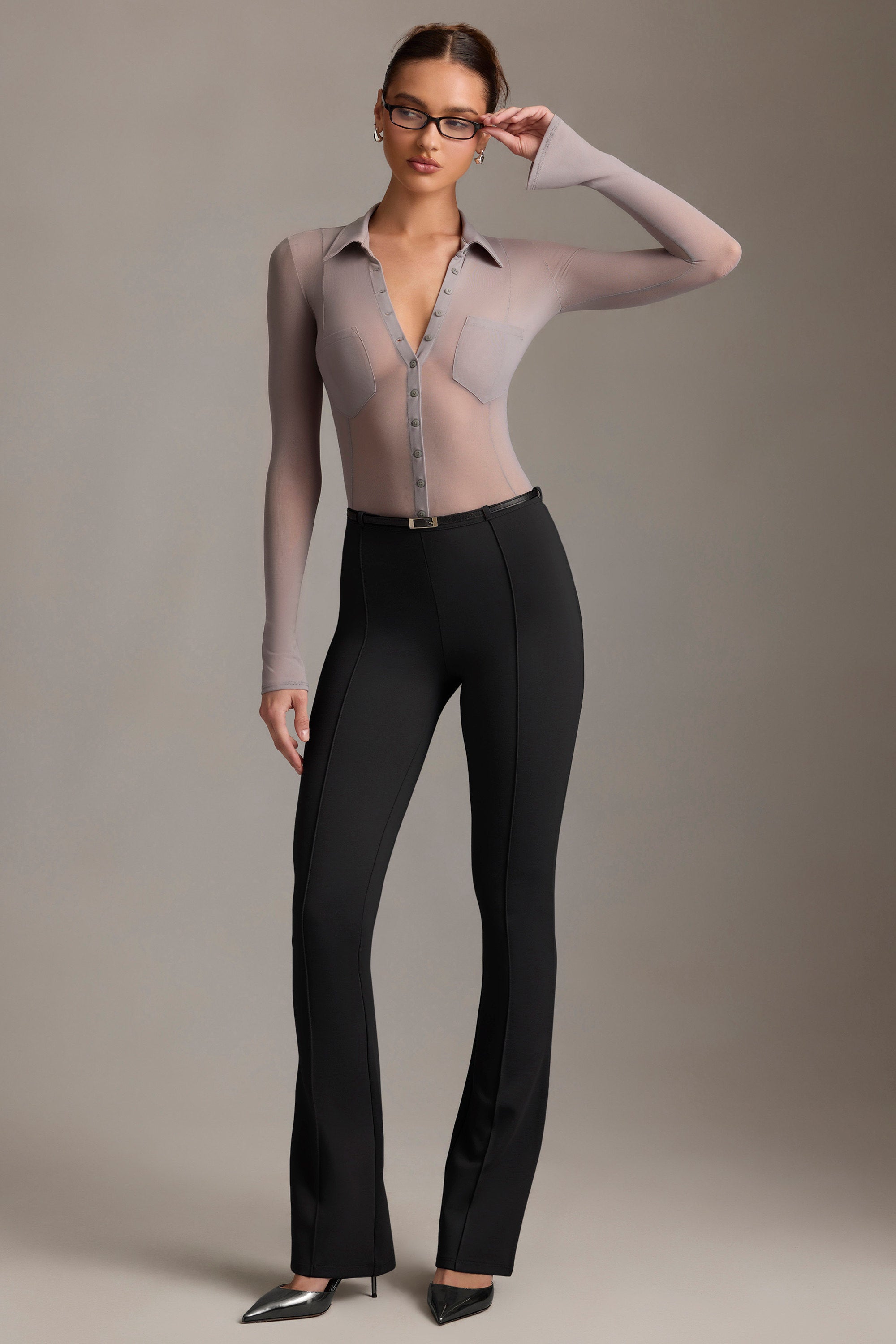 Althea Low-Rise Flared Trousers in Black - Image 5