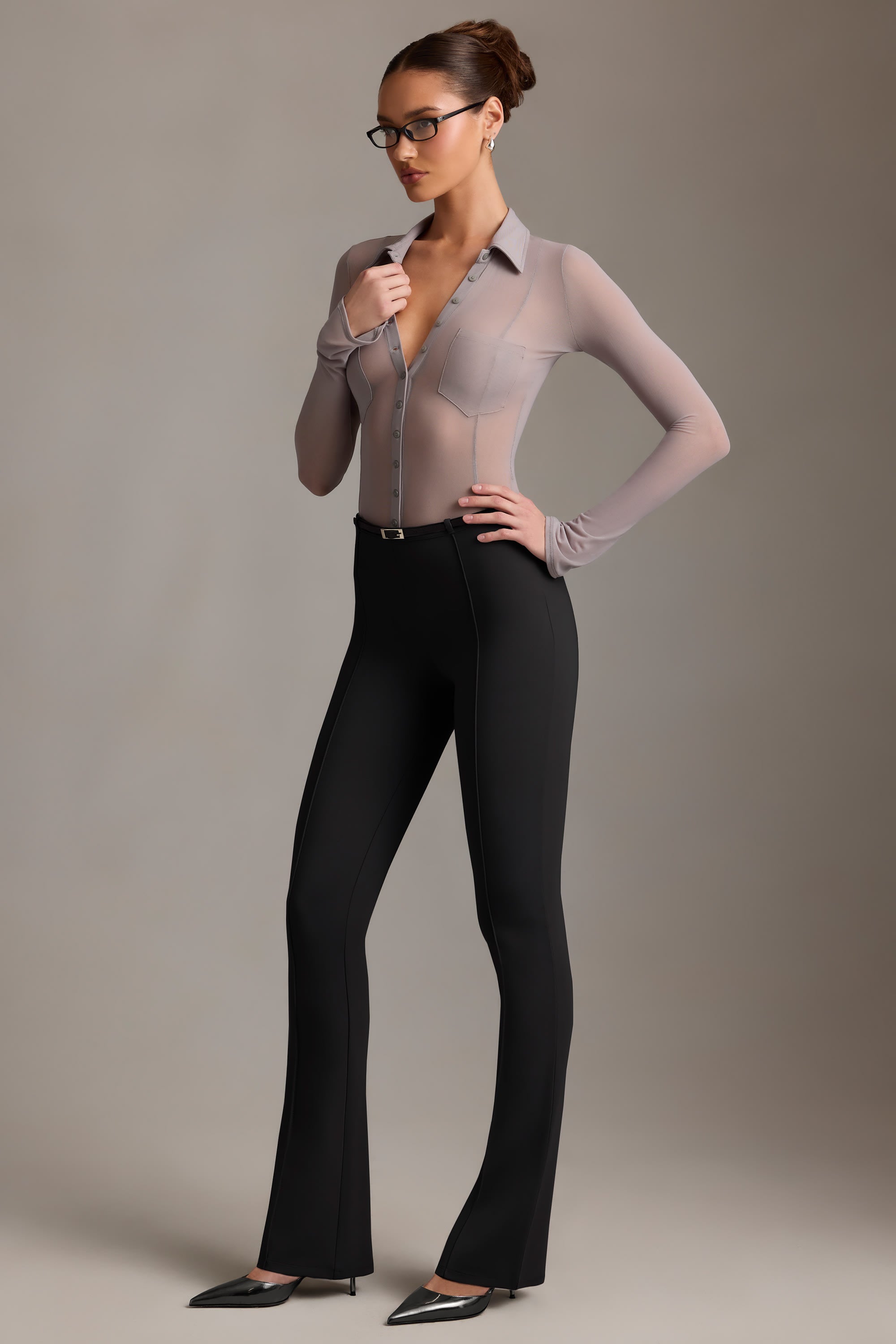 Althea Low-Rise Flared Trousers in Black - Image 6