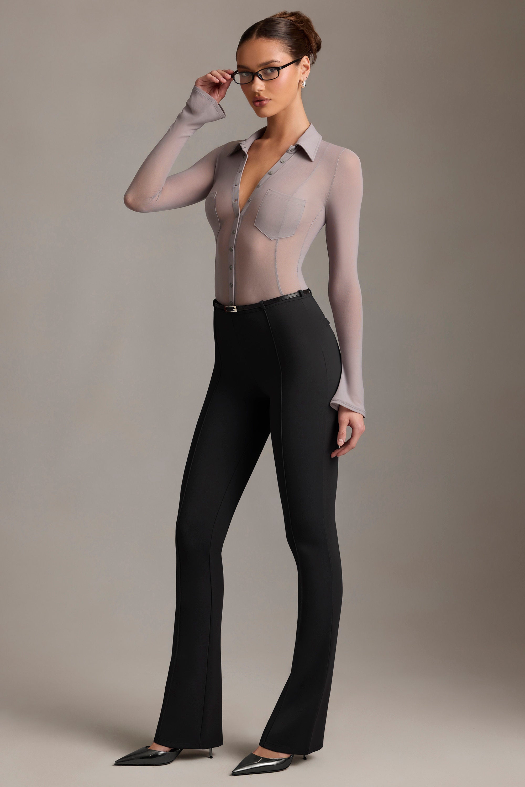 Althea Low-Rise Flared Trousers in Black - Image 8