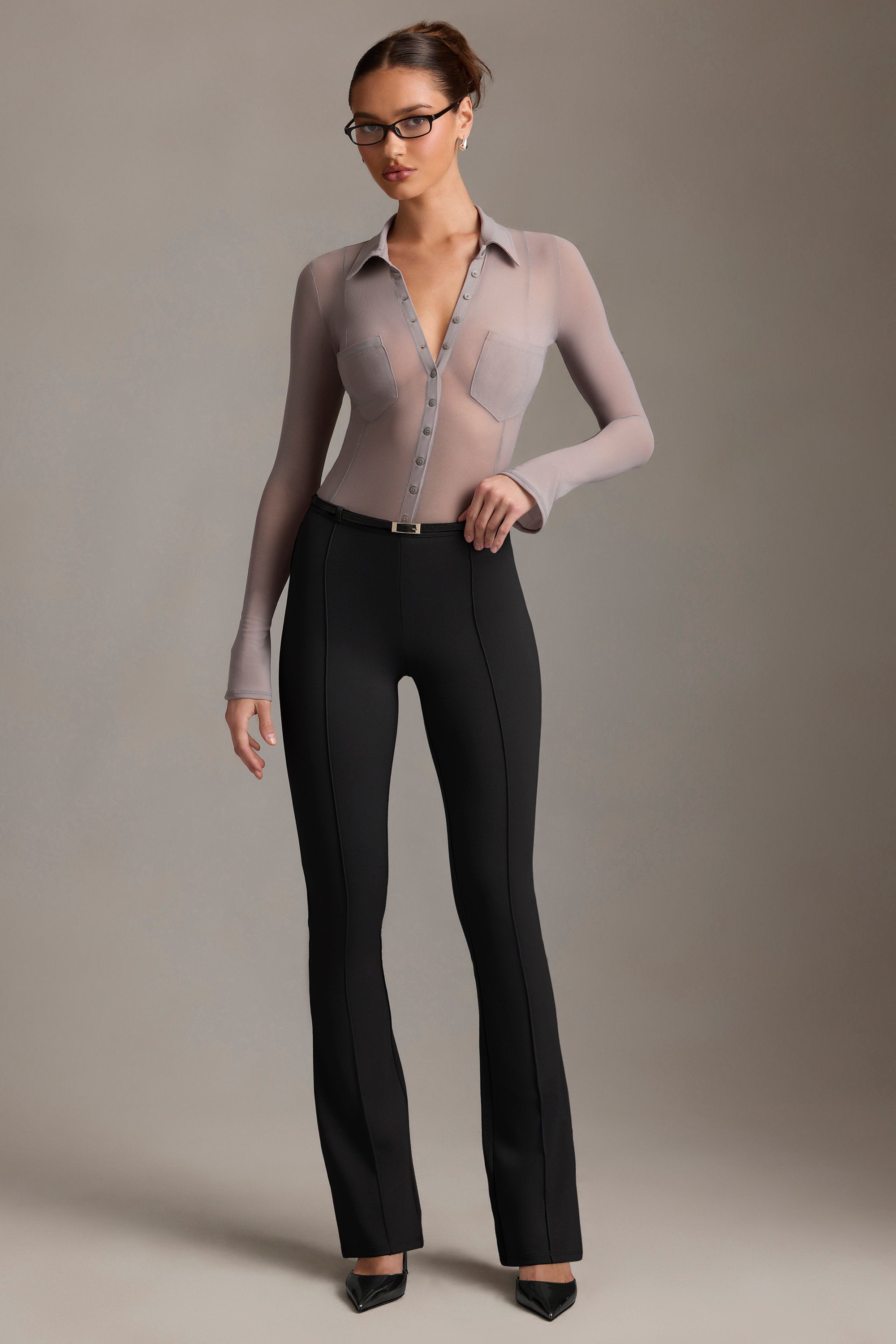 Althea Low-Rise Flared Trousers in Black - Image 9
