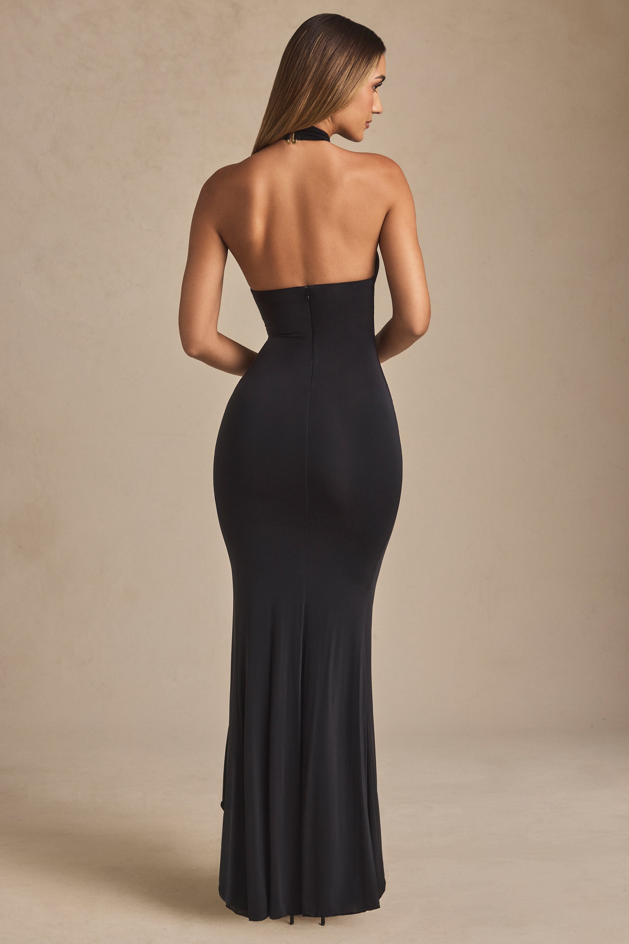 Appoline Halterneck Ruffle-Trim Gown in Black - Image 2
