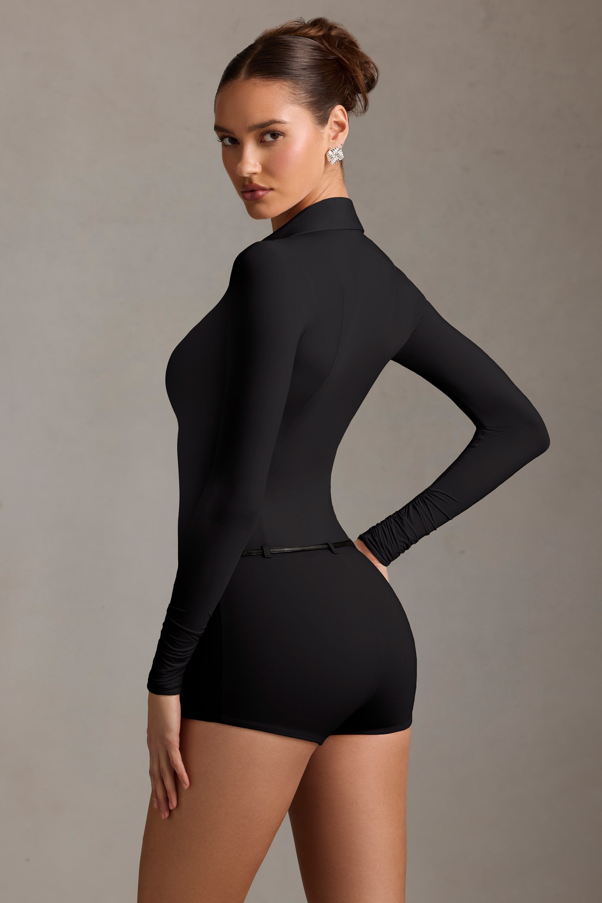 Araceli Long-Sleeve Playsuit in Black - Image 2
