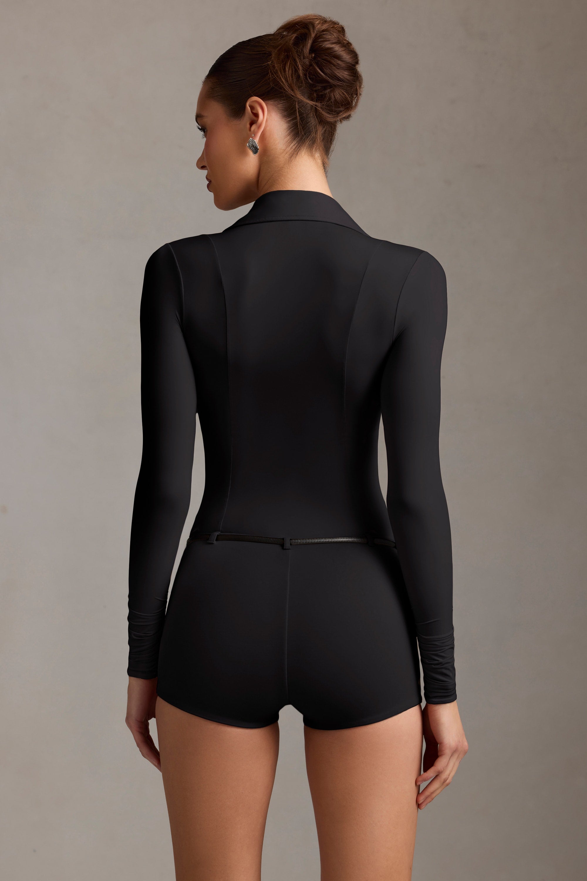 Araceli Long-Sleeve Playsuit in Black - Image 7