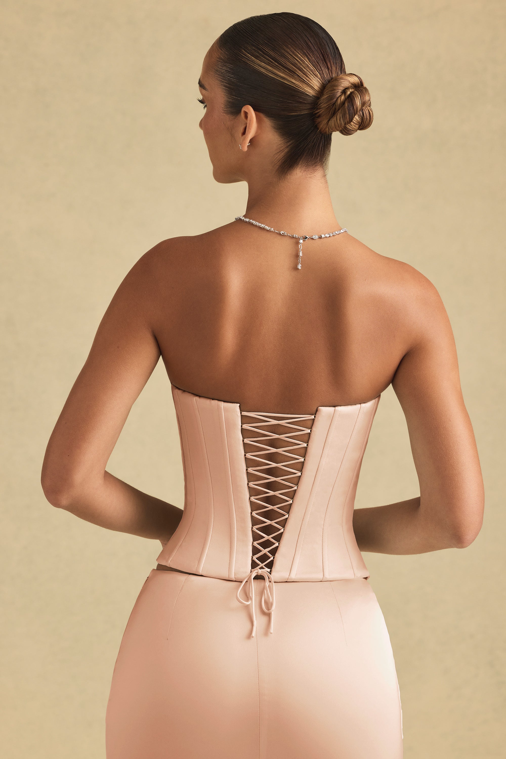 Araminta Full-Length Lace-Up Corset Top in Beige Gold - Image 7